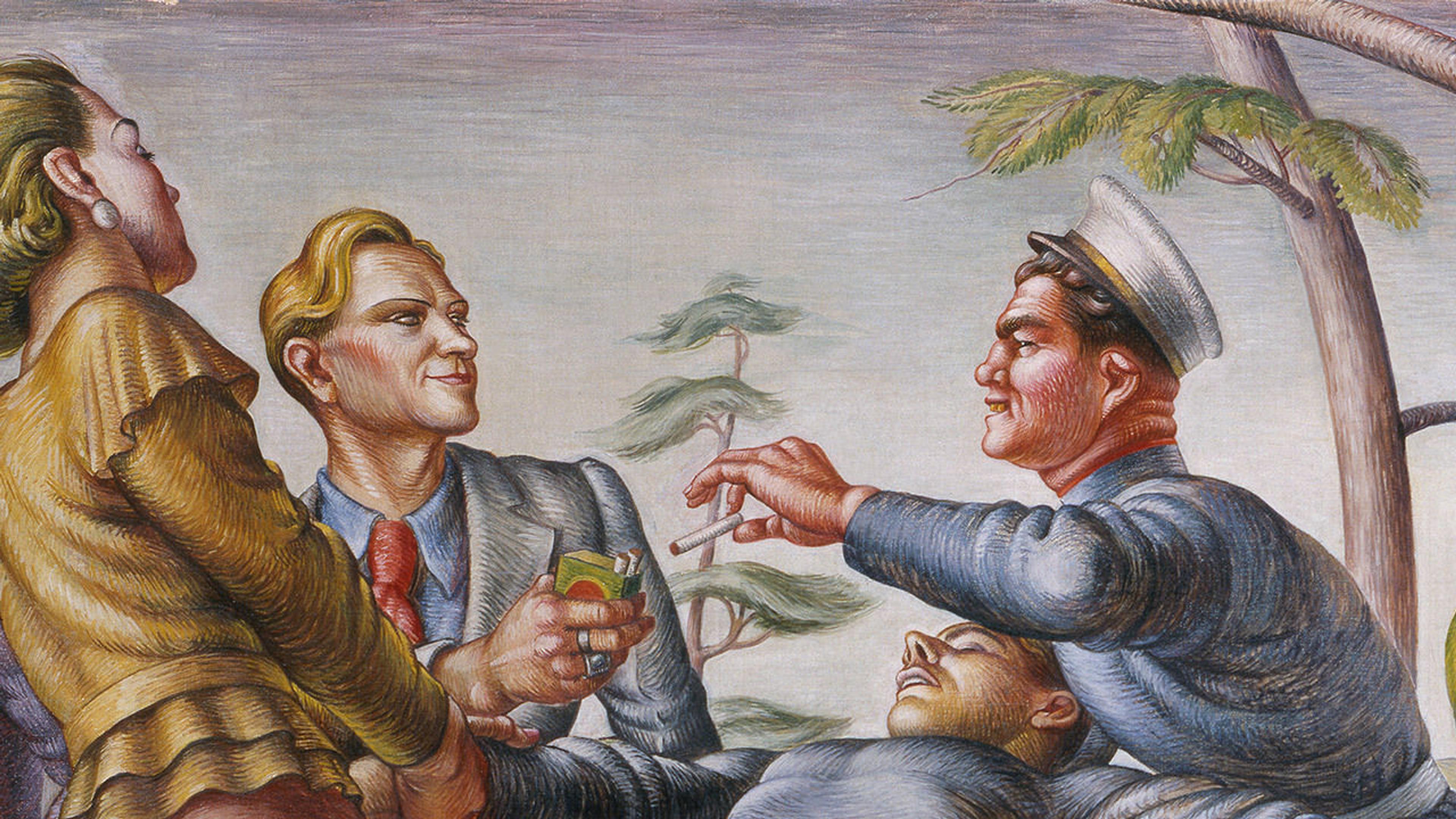A detail of Paul Cadmus's The Fleet's In depcting a sailor making a pass at a man in a suit