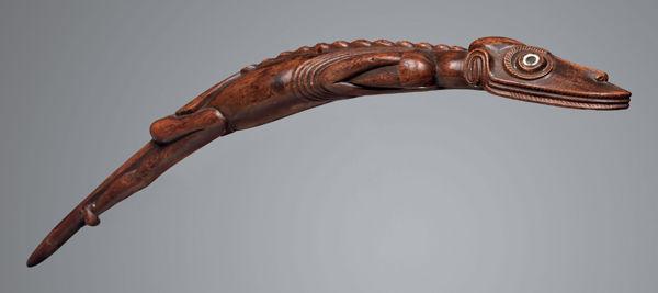 Lizardman Figure (Moko), 19th century. Chile, Rapa Nui (Easter Island). Wood, obsidian, bone; W. 2 5/16 x L. 19 1/4 in. (5.8 x 48.9 cm). The Metropolitan Museum of Art, New York, Rogers Fund, 1995 (1995.416)
