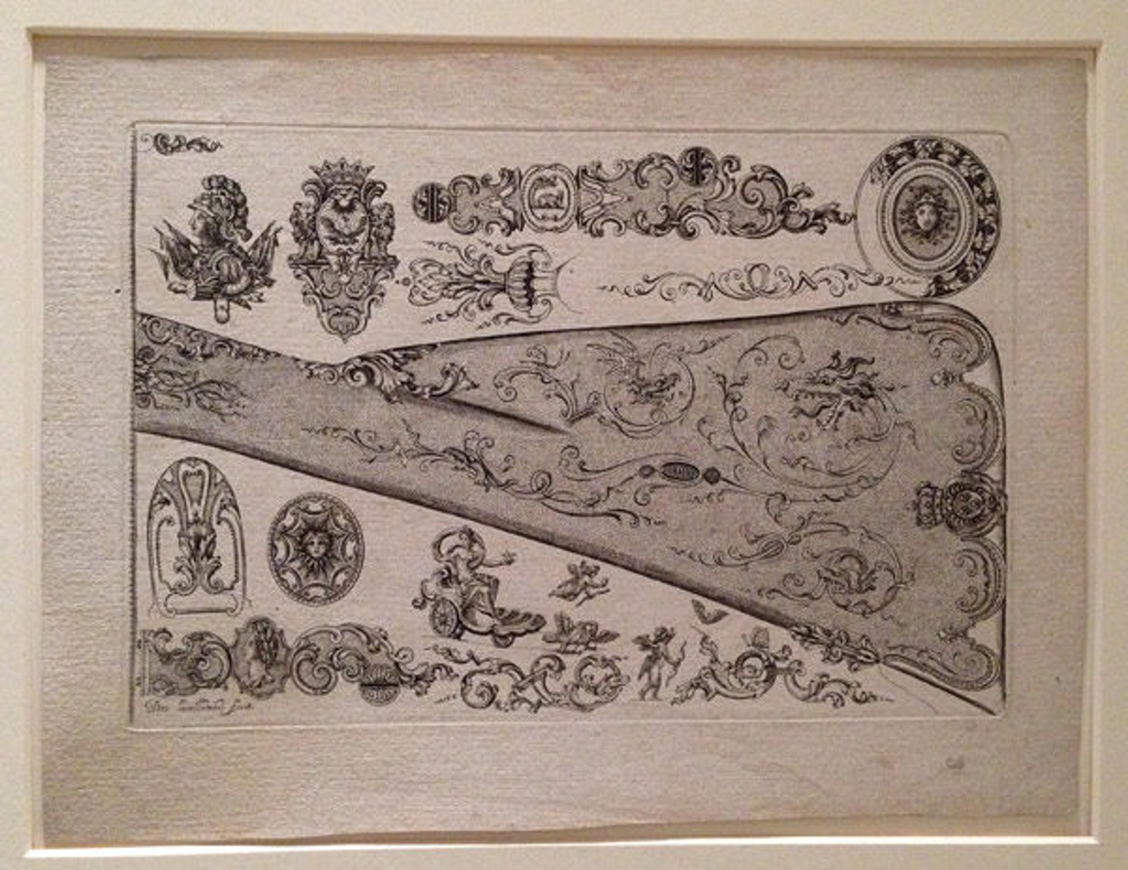 The musket stock design (2013.907) after treatment, on display