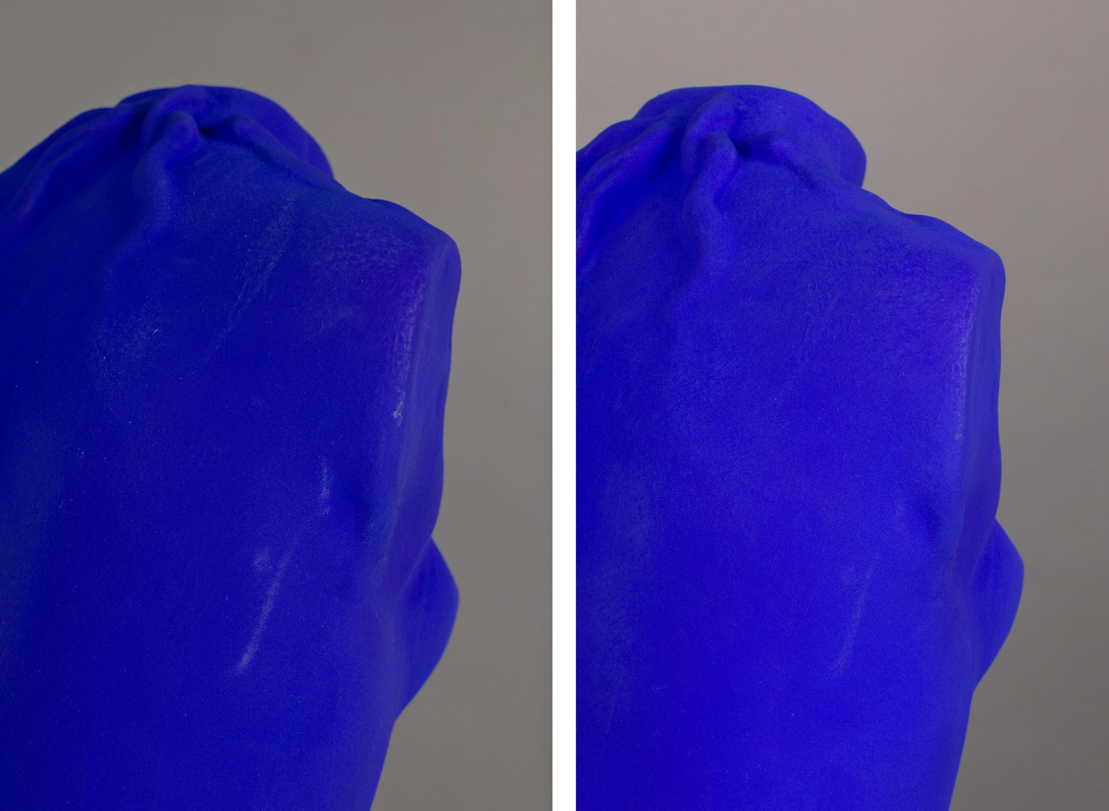 Detail of scuff marks in the Venus's right shoulder, and the treated result.