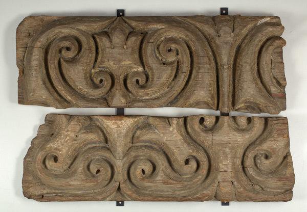 Fragments of a panel, 10th century. Egypt. Islamic. Wood; carved with traces of polychrome; 18 1/2 x 27 x 3 in. (47 x 68.6 x 7.6 cm). The Metropolitan Museum of Art, New York, Rogers Fund, 1932 (32.102.1,2)