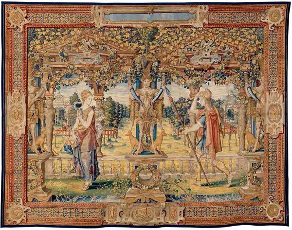 Vertumnus Appears to Pomona in the Guise of a Herdsman from the Story of Vertumnus and Pomona tapestry series | Design attributed to Pieter Coecke van Aelst, ca. 1544 | Patrimonio Nacional, Madrid (TA 17/2, 10004061)