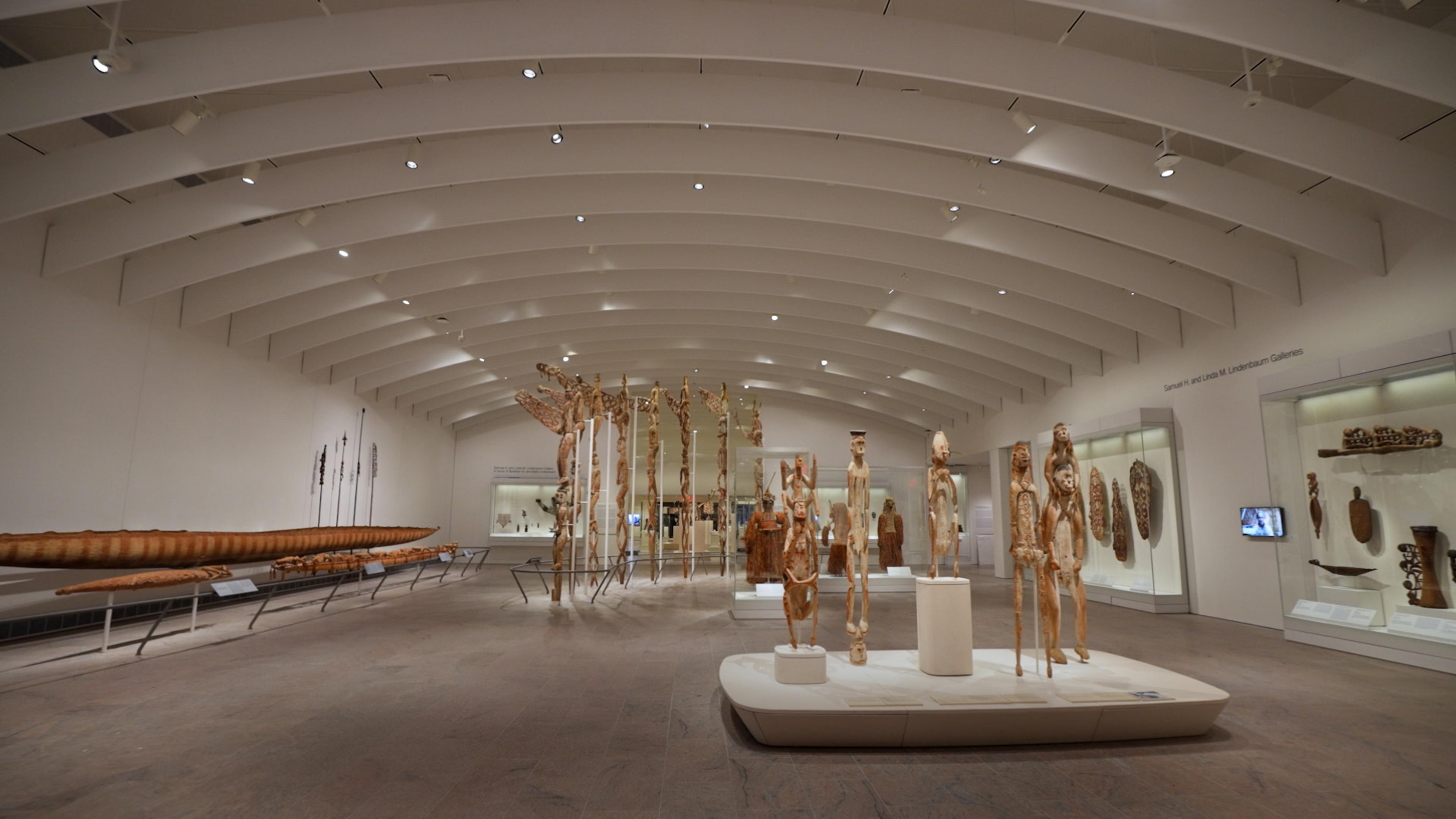 Wide gallery view of the Arts of Oceania in the Michael C. Rockefeller Wing
