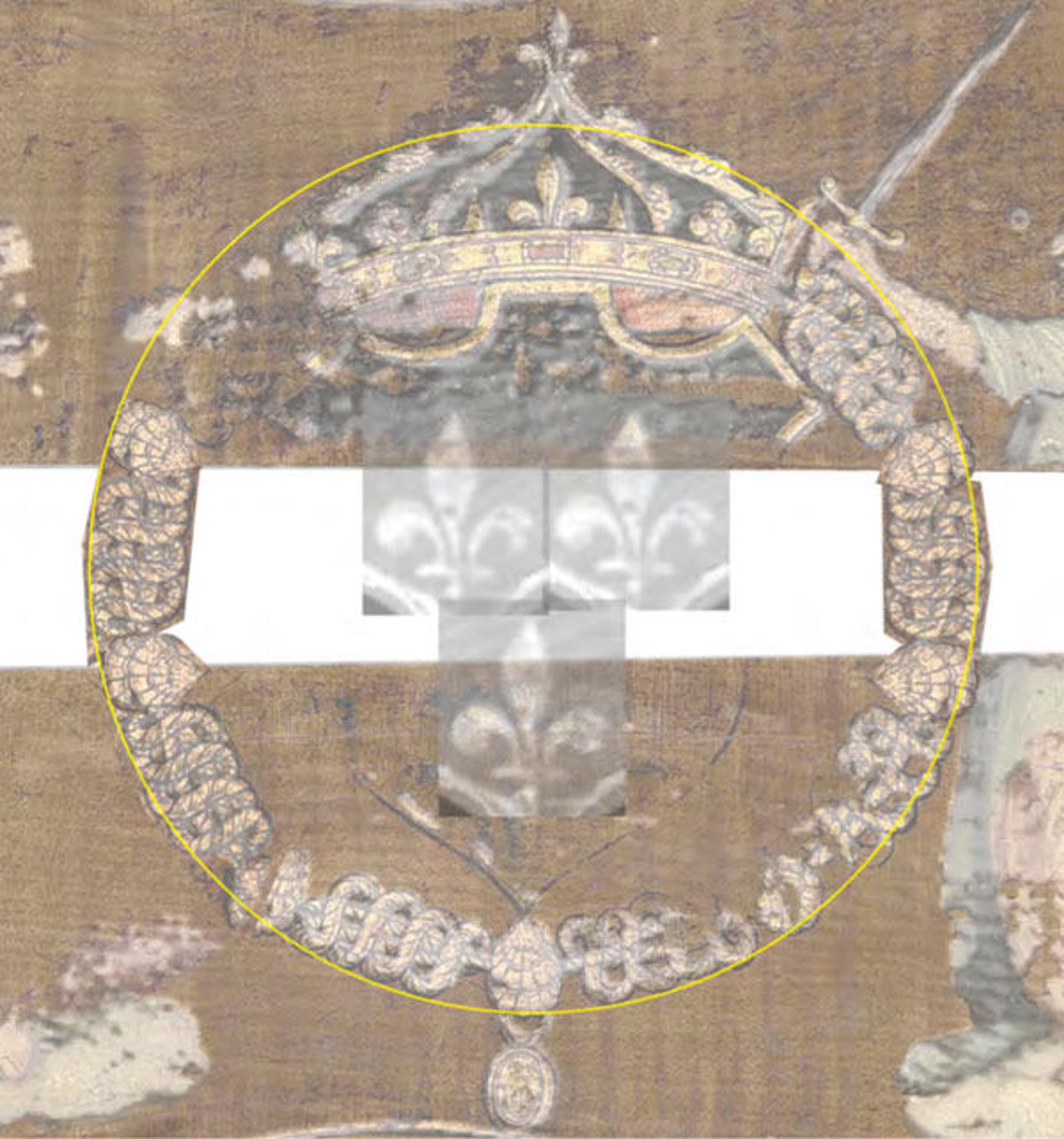 Digital reconstruction of the Royal Arms of France on the cello's back. Image courtesy of the author
