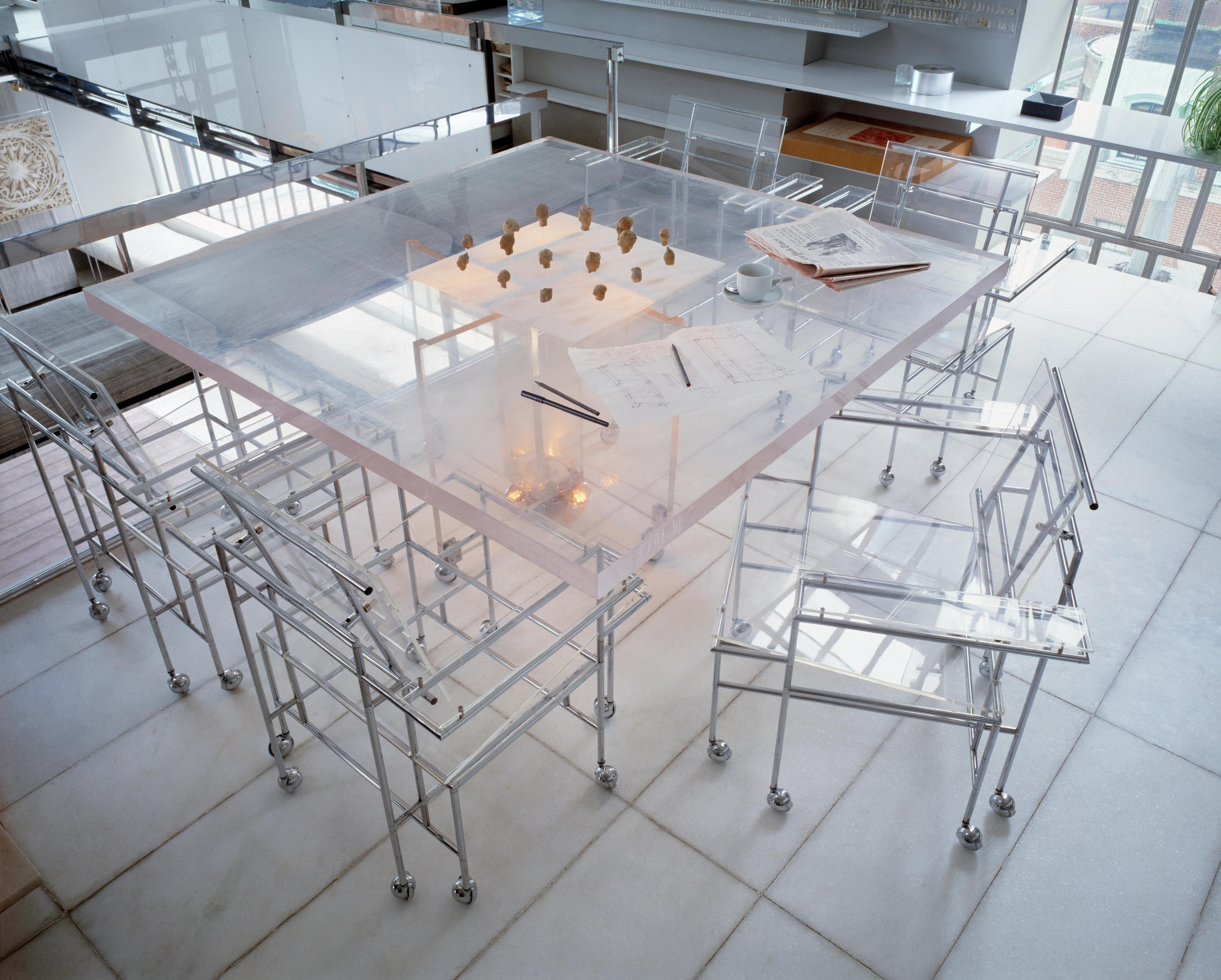 Uniquely designed clear glass table.