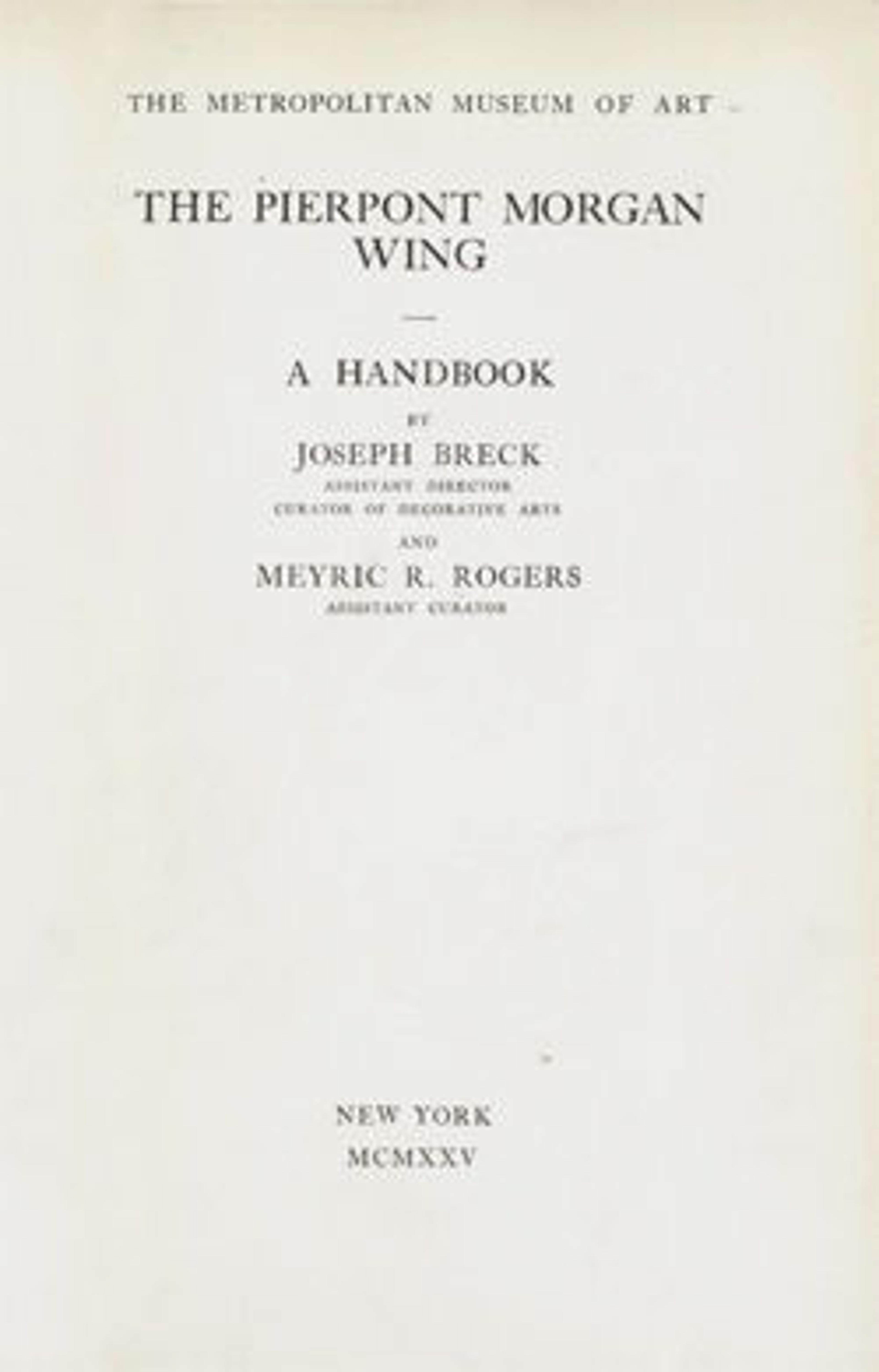 Handbook of the Pierpont Morgan Wing Cover