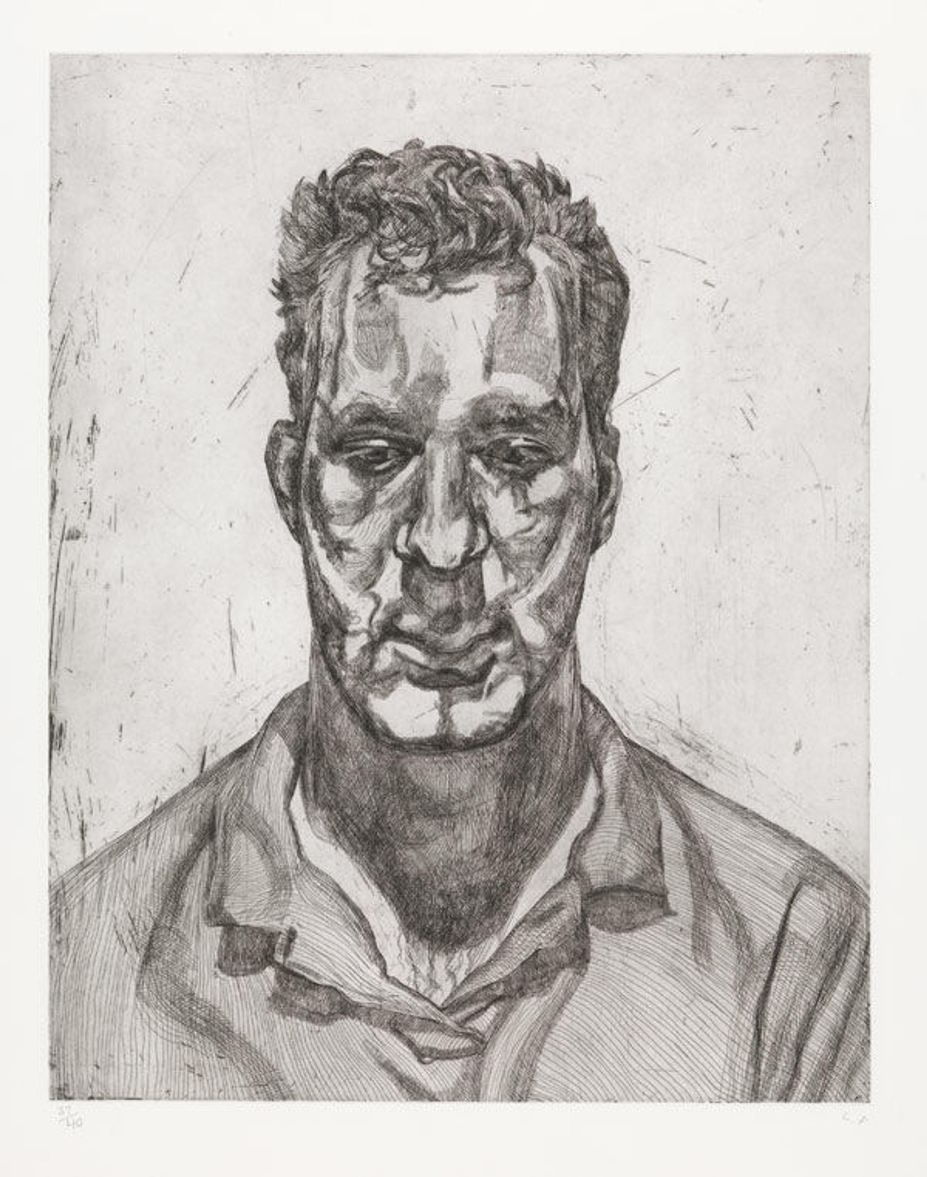 Lucian Freud, (British [born Germany], 1922–2011). Kai, 1991–92. Etching; plate: 27 1/2 x 21 5/8 in. (69.9 x 54.9 cm), Sheet: 31 1/8 x 25 in. (79.1 x 63.5 cm). The Metropolitan Museum of Art, New York, Bequest of William S. Lieberman, 2005 (2007.49.590)