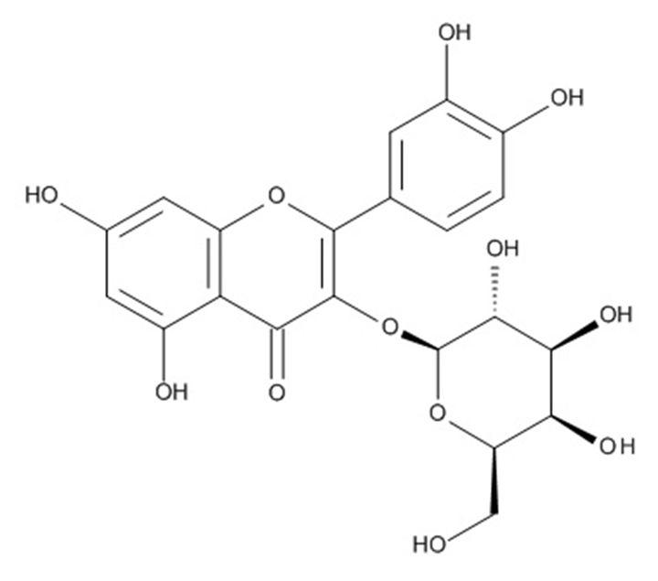 Diagram showing the hemical structure of hyperoside, flavonoid in Cuscuta