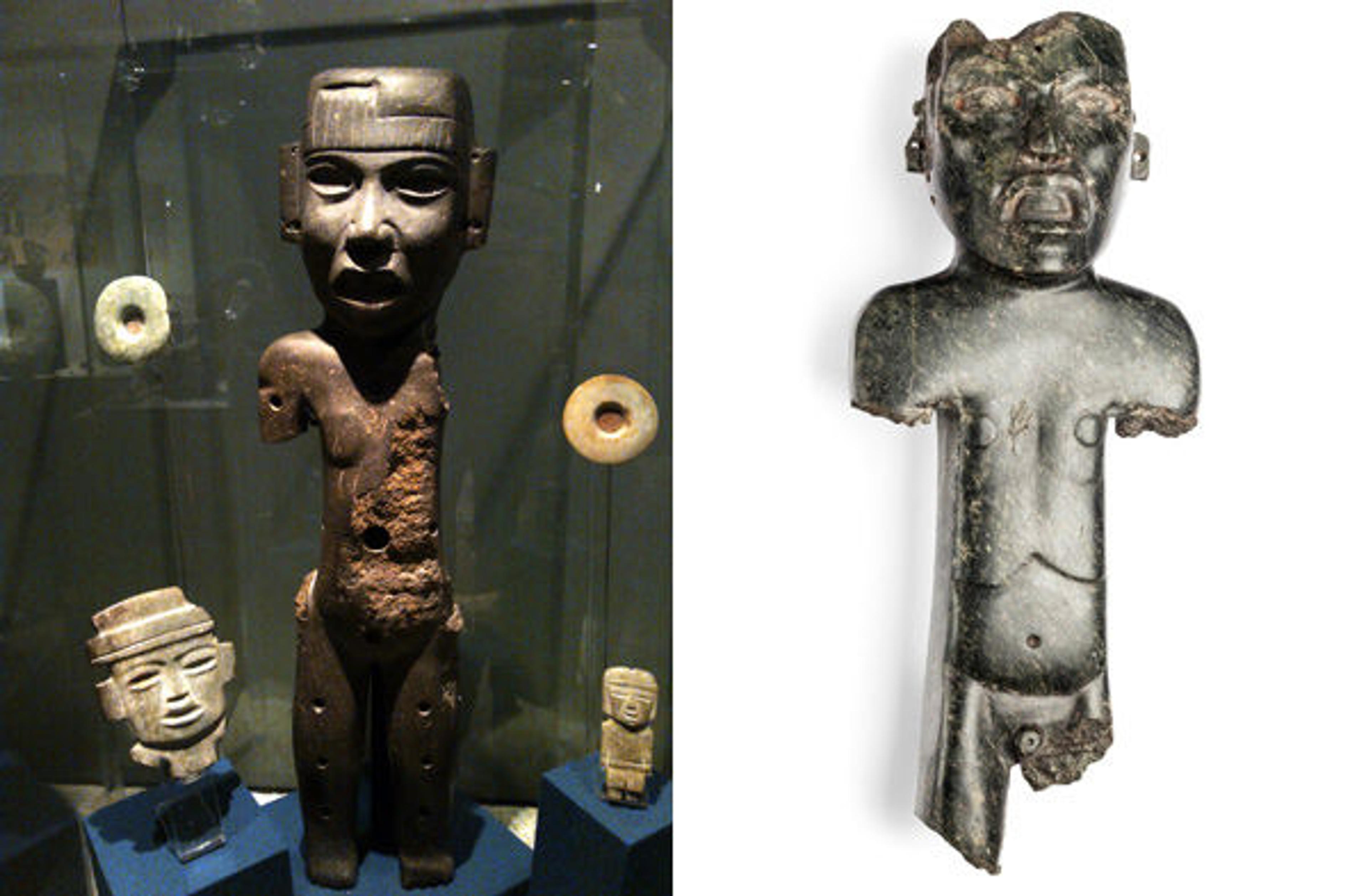 Left: Standing figure at the Teotihuacan Site Museum. Photo by James Doyle. Right: Standing figure, Museo Nacional de Antropología Photo courtesy of  MNA/INAH 