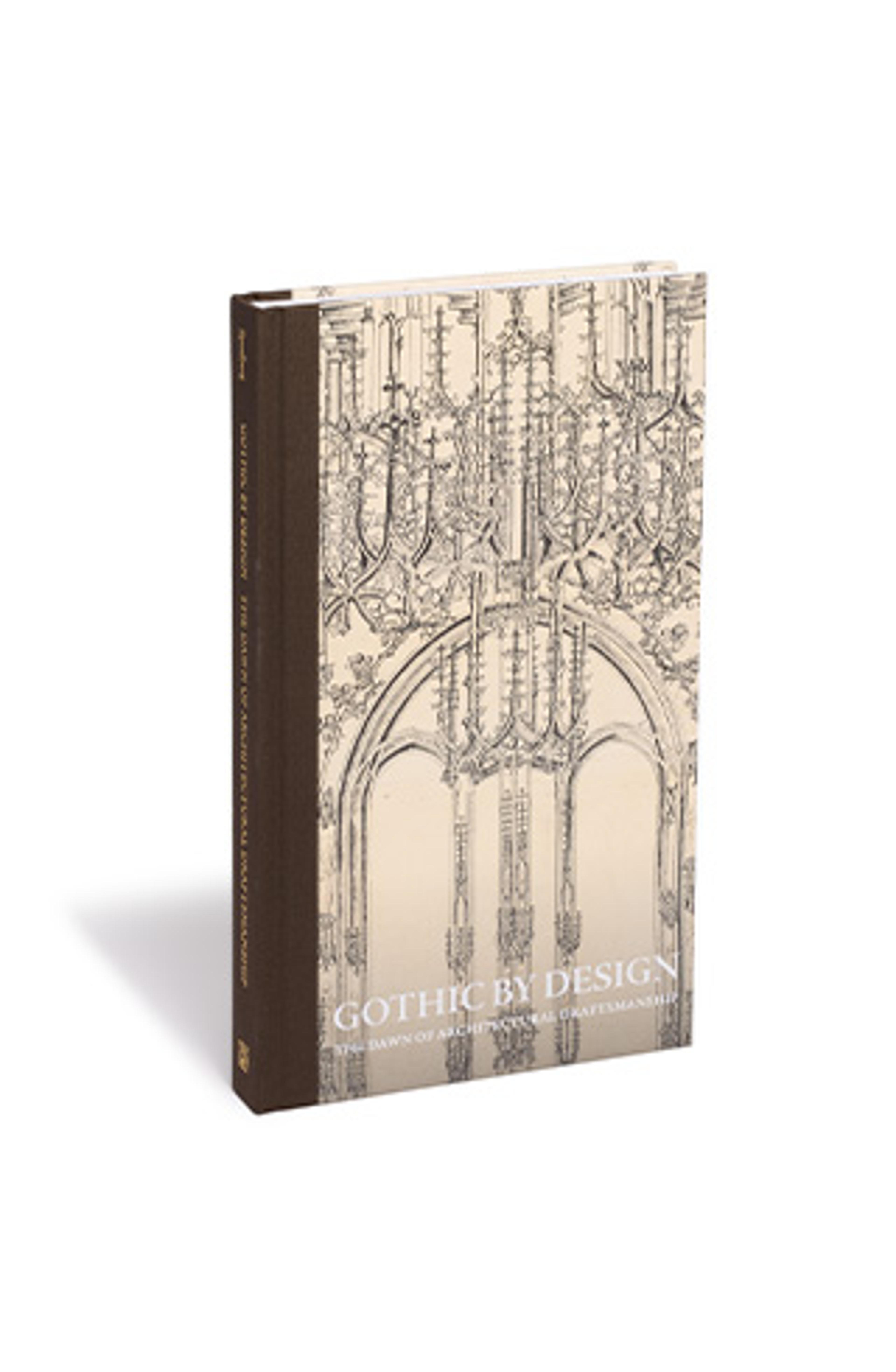 Book cover titled 'Gothic by Design' features intricate architectural line drawings of Gothic arches and columns.