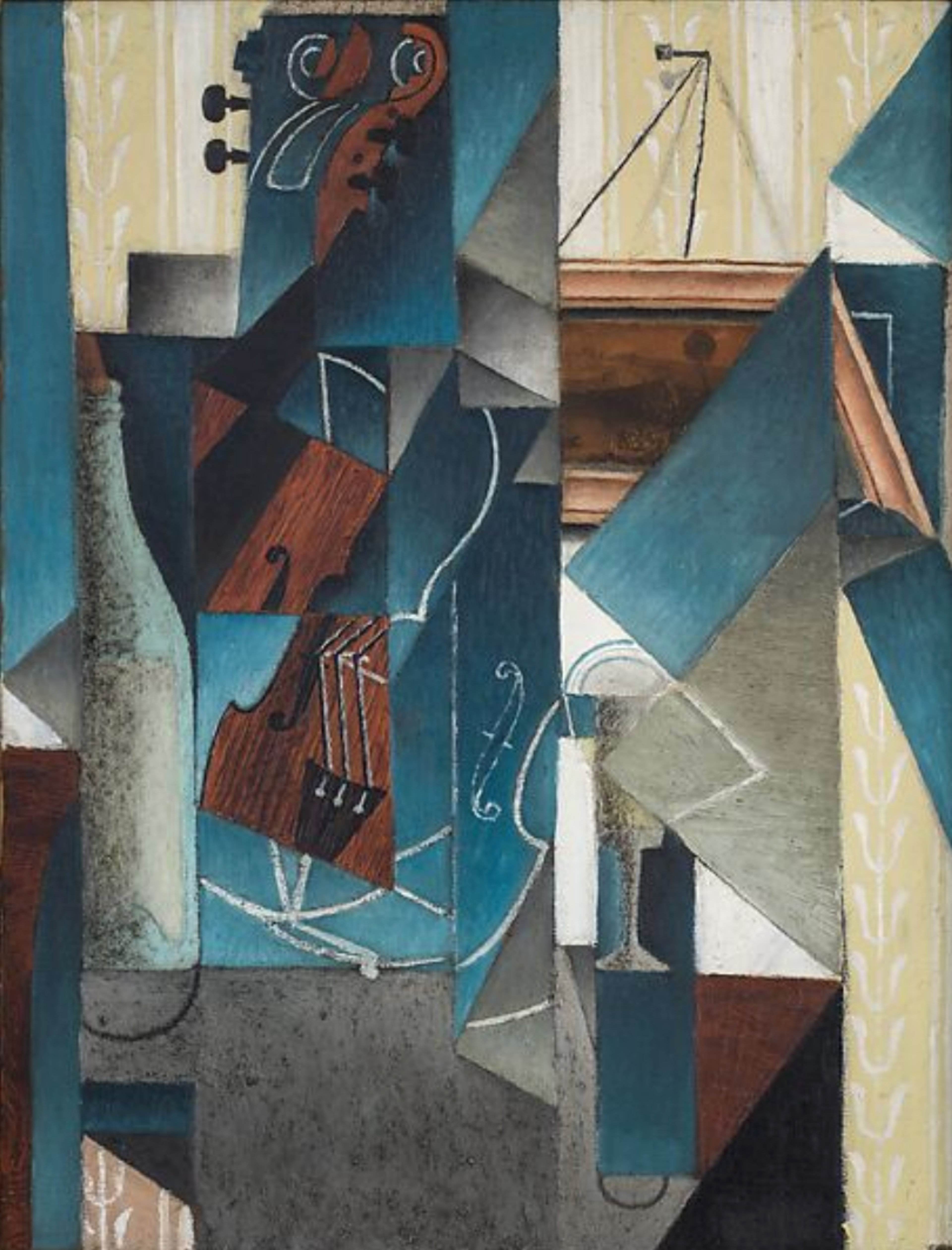Image of Juan Gris. Violin and Engraving, 1913. Oil, sand, collage on canvas