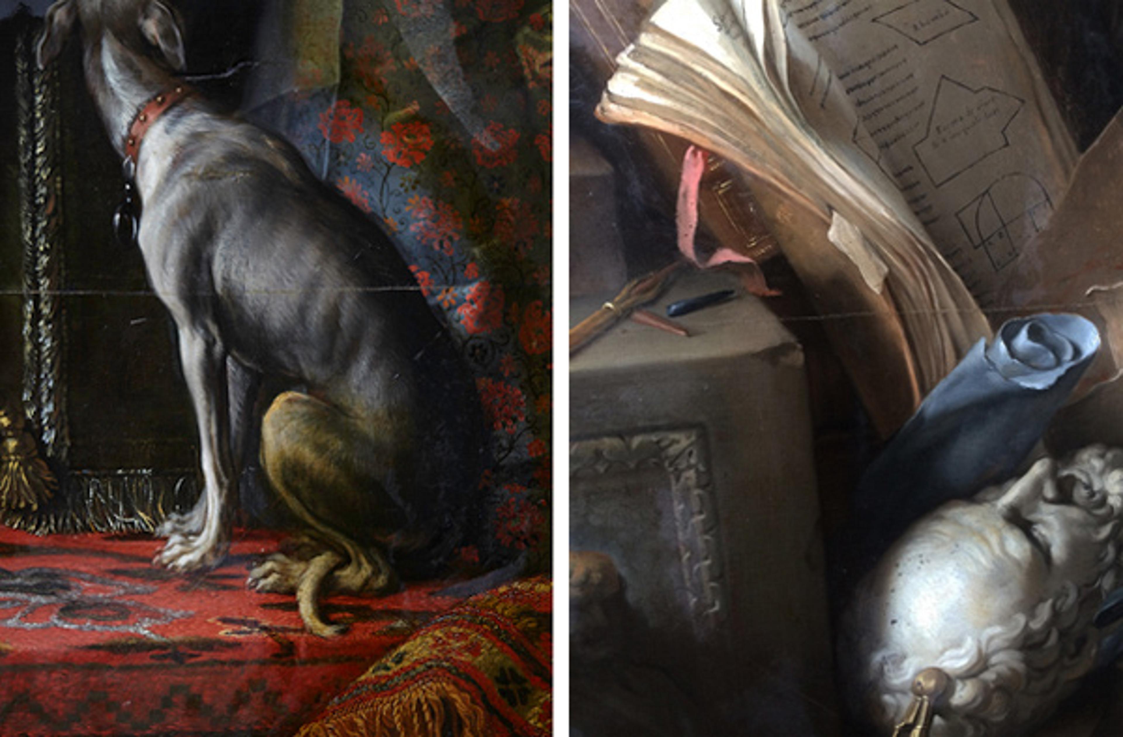 Left: Detail of Anna Maria's dog | Right: Detail of still life
