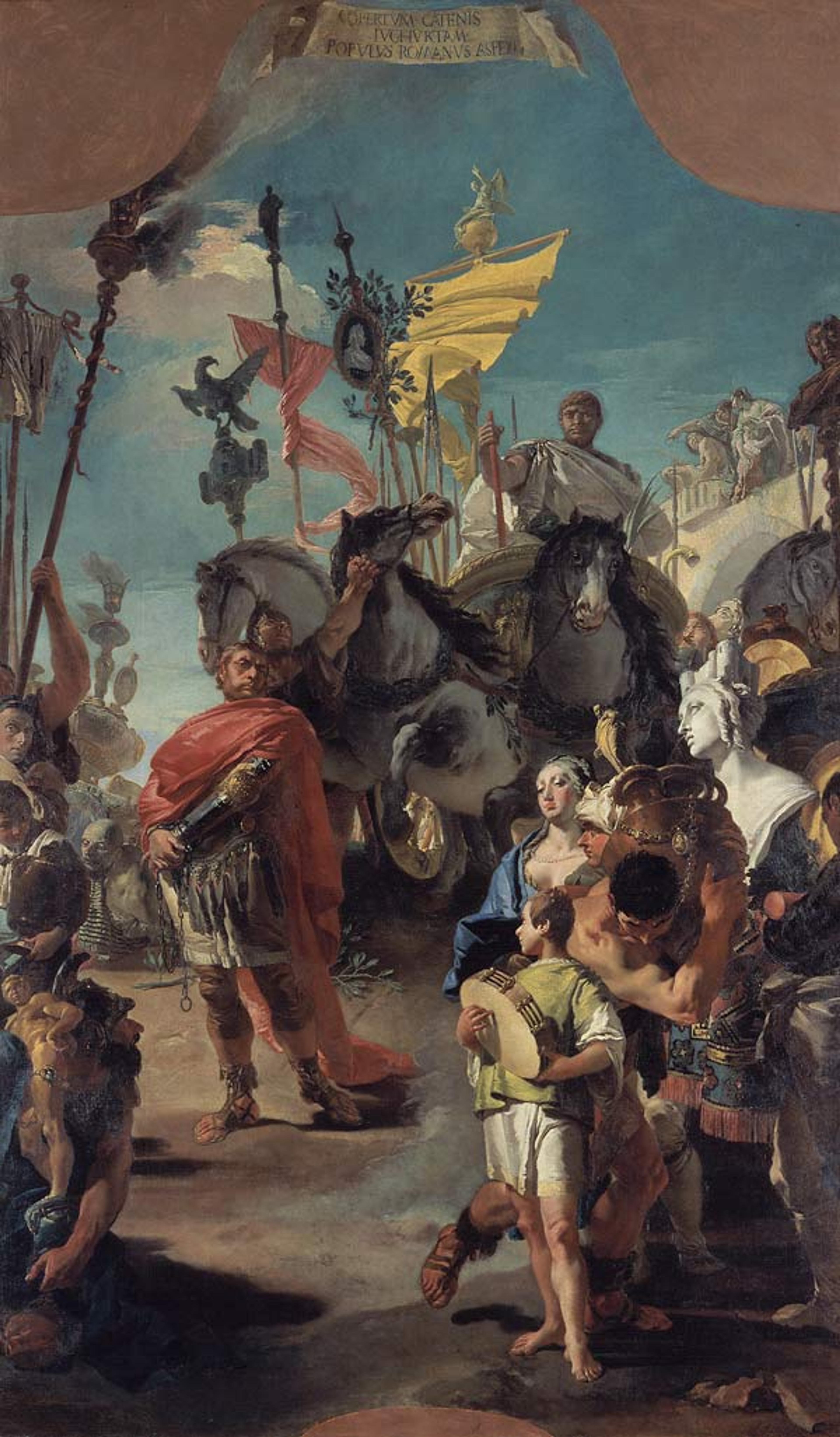 Giovanni Battista Tiepolo (Italian, 1696–1770). The Triumph of Marius, 1729. Oil on canvas; Irregular painted surface, 220 x 128 5/8 in. (558.8 x 326.7 cm). The Metropolitan Museum of Art, Rogers Fund, 1965 (65.183.1)