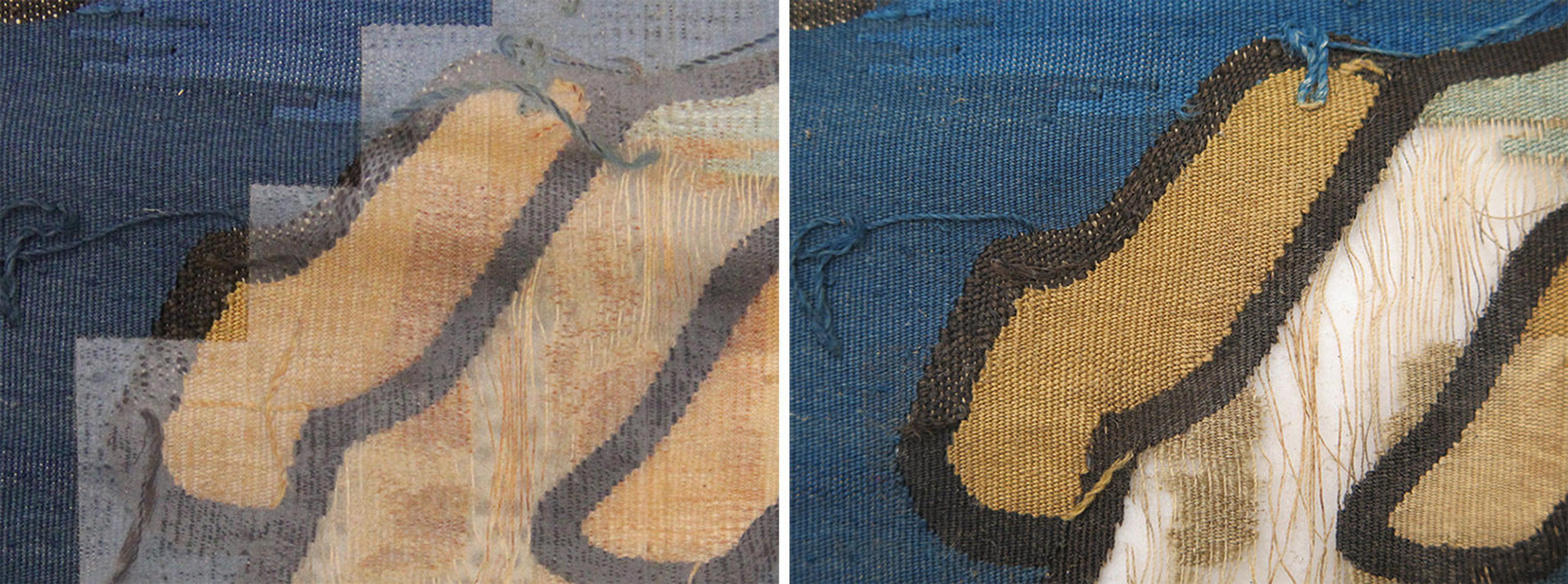 Two close-ups showing before and after sticky tape removal