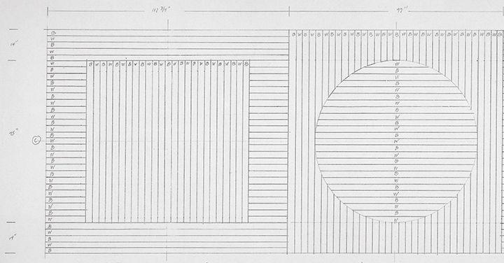 Handwritten instructions for two panels, the circle and square, of Wall Drawing #370.