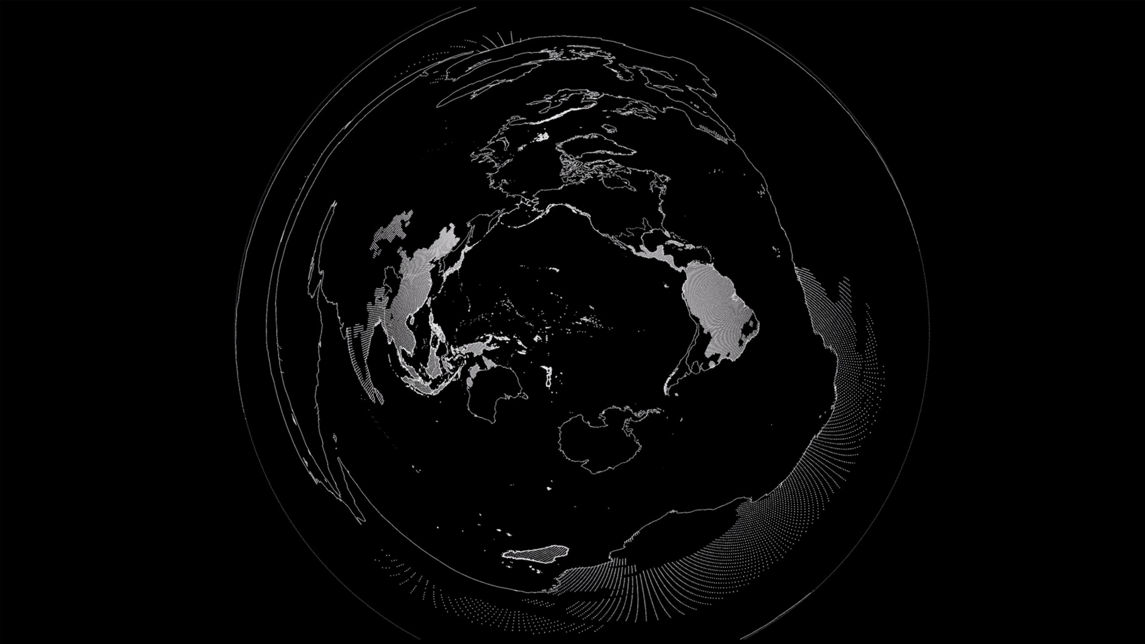 Visualization of Oceania from a top down hemispheric perspective