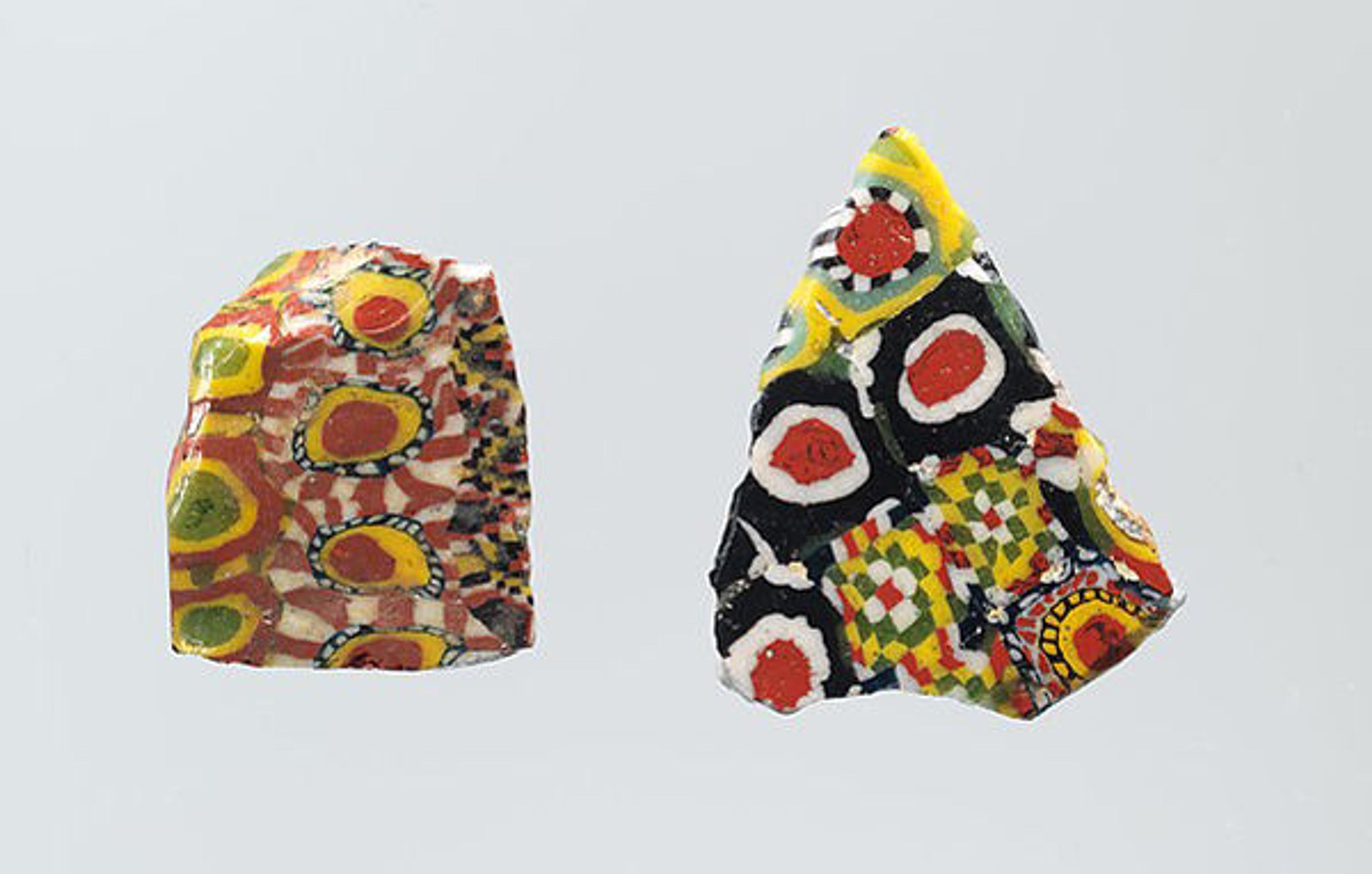 Tile fragments, 9th century. Iraq, Samarra. Islamic. Millefiori glass. The Metropolitan Museum of Art, New York, Rogers Fund, 1923 (23.75.15a, b)