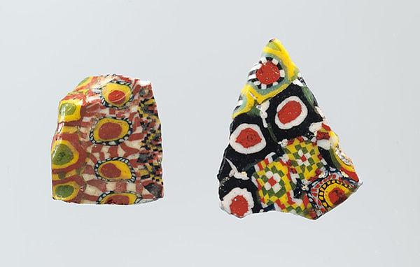 Tile fragments, 9th century. Iraq, Samarra. Islamic. Millefiori glass. The Metropolitan Museum of Art, New York, Rogers Fund, 1923 (23.75.15a, b)