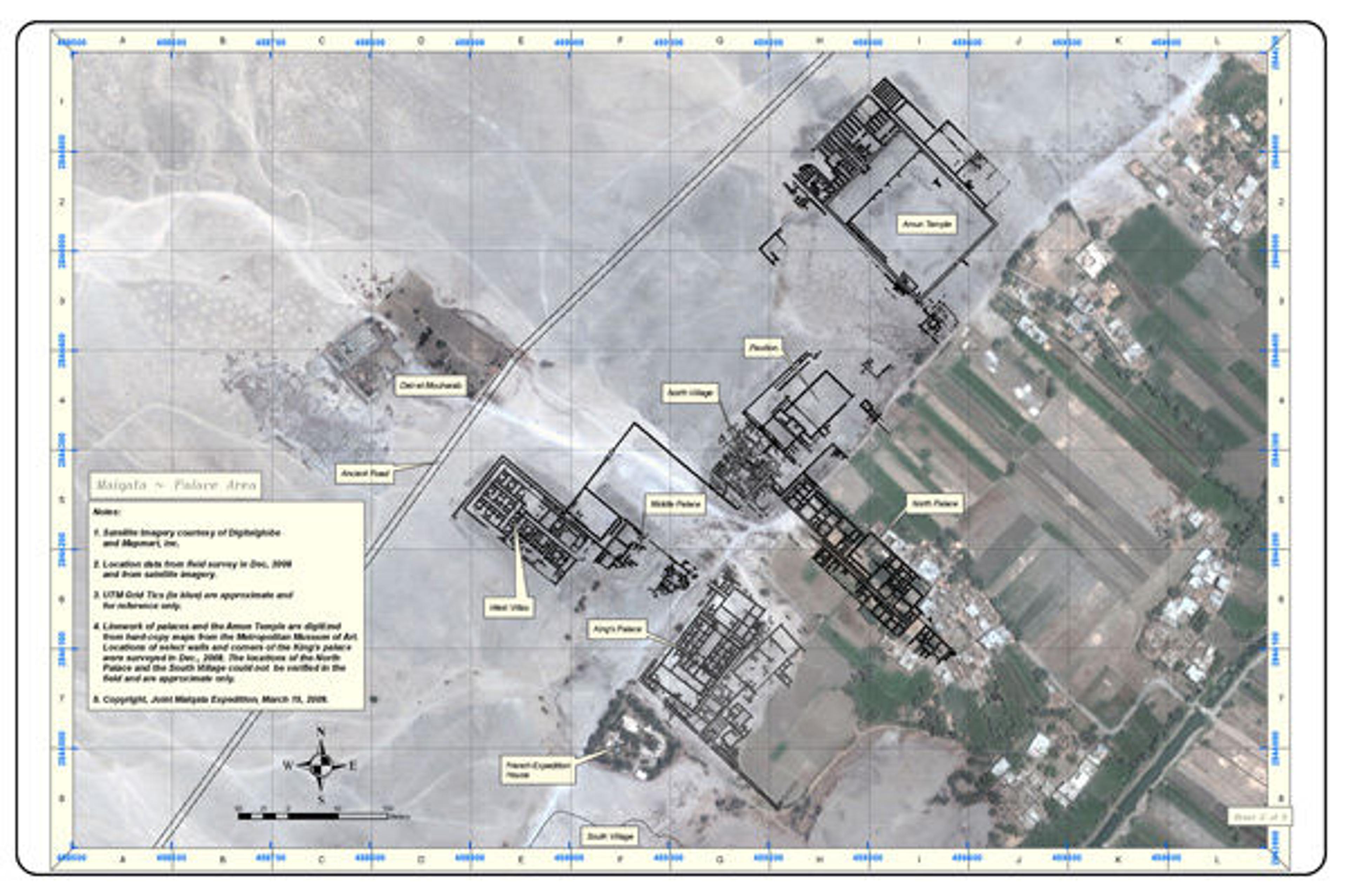 Map of the palace city of Amenhotep III at Malqata, created by Joel Paulson using plans from the Egyptian Expedition archives and satellite imagery courtesy of Digitalglobal and MapMart, Inc.