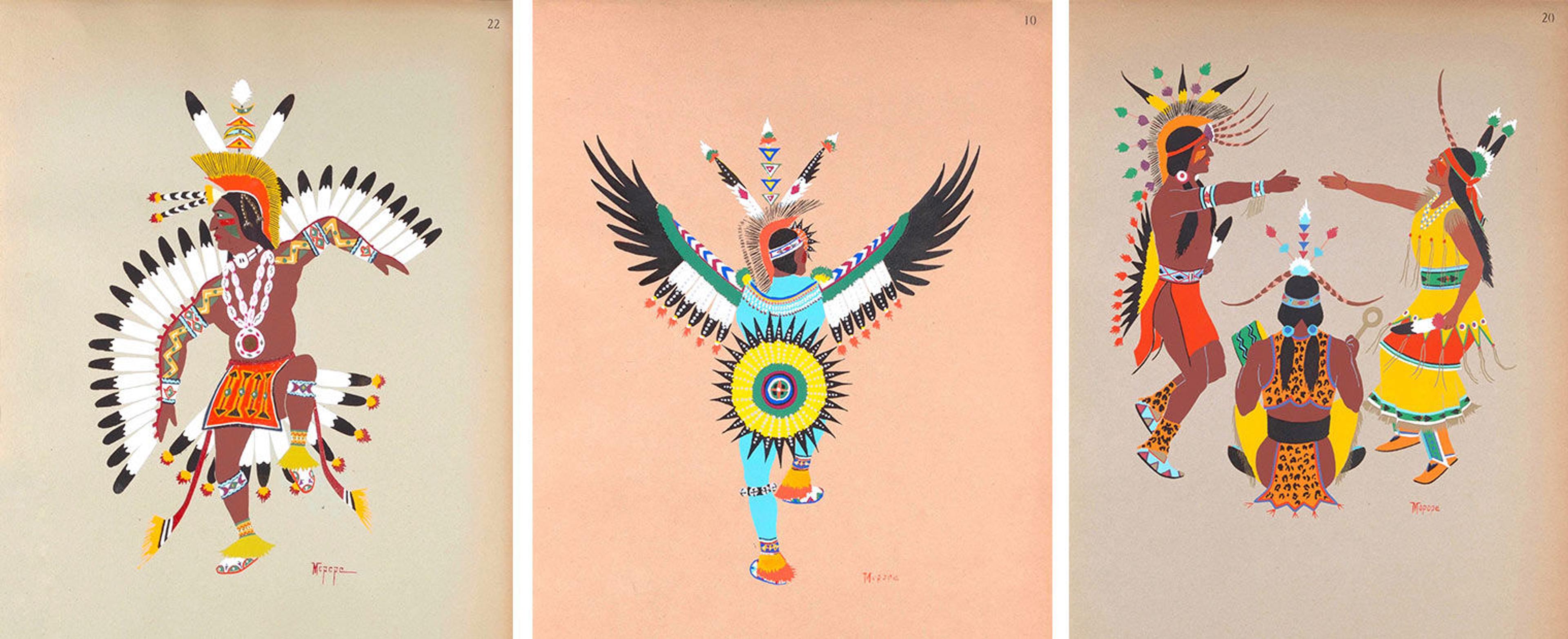 Three images of Native Americans engaged in various rituals