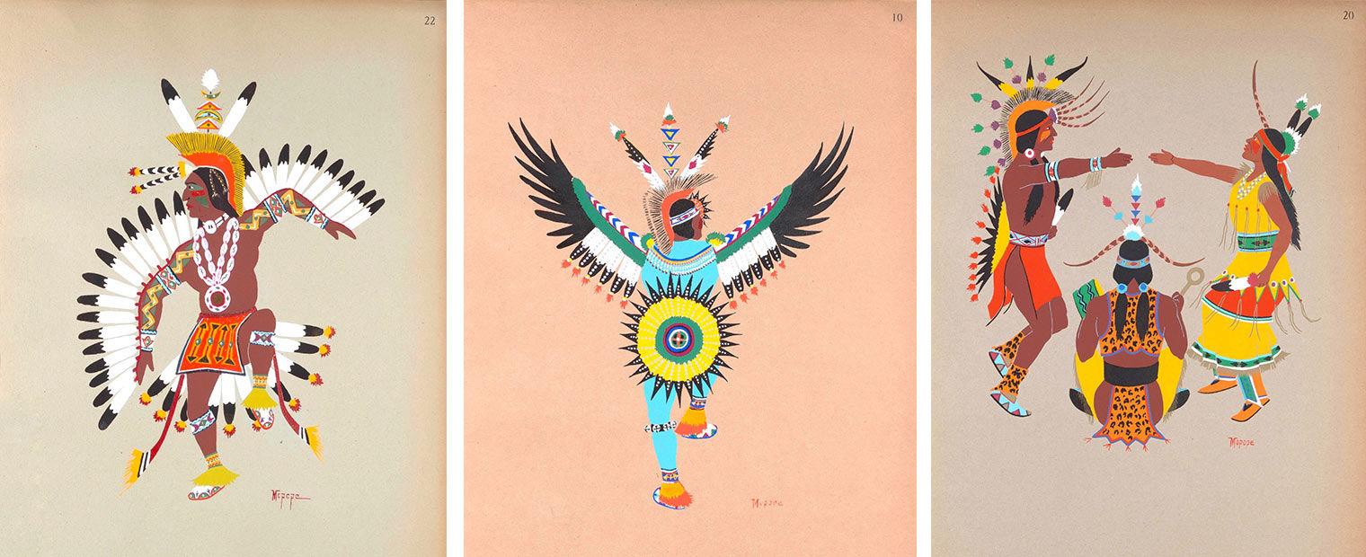 Three images of Native Americans engaged in various rituals