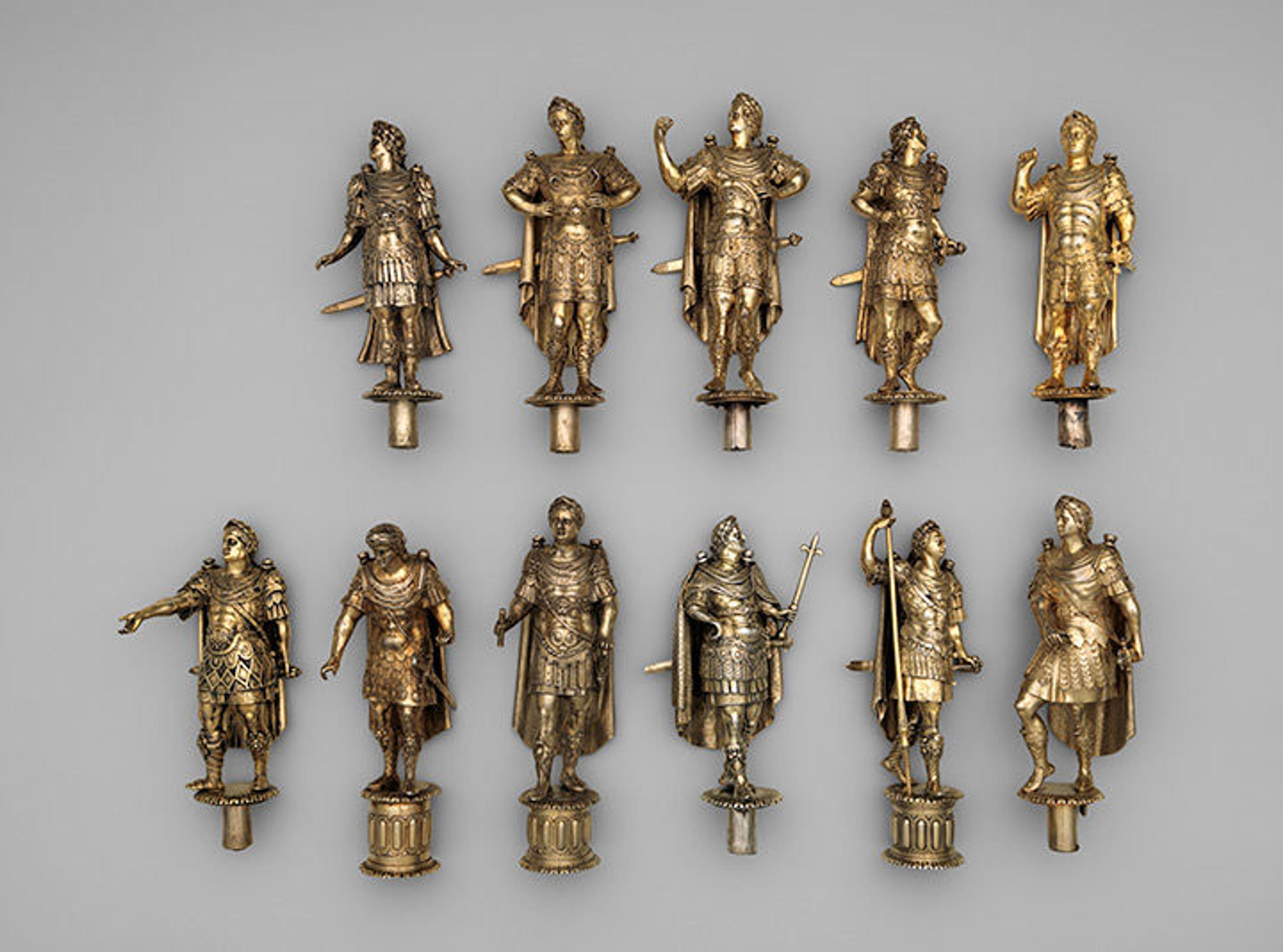 Eleven silver Caesars, dismantled