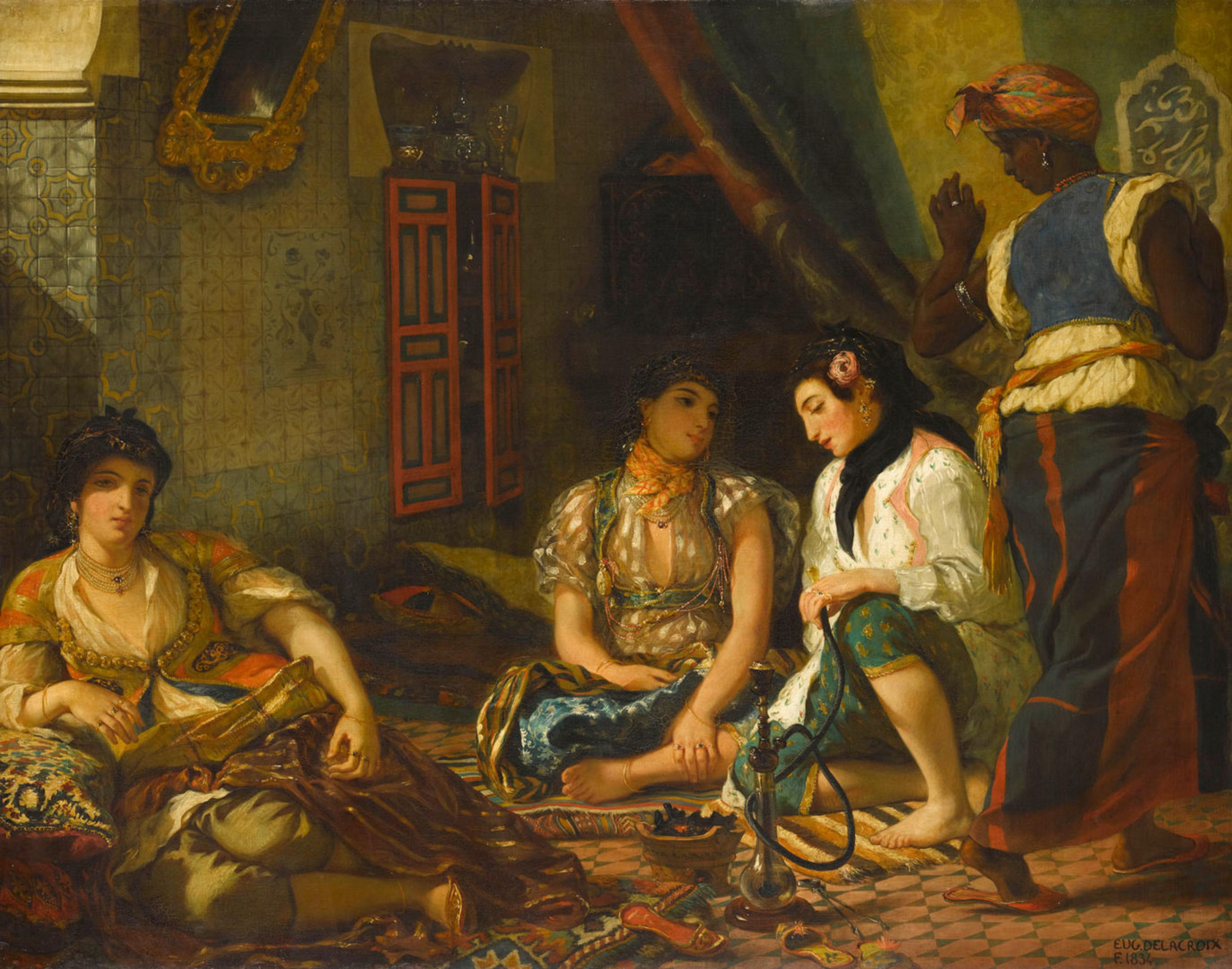 Delacroix painting depicting a group of women in their Algerian apartment