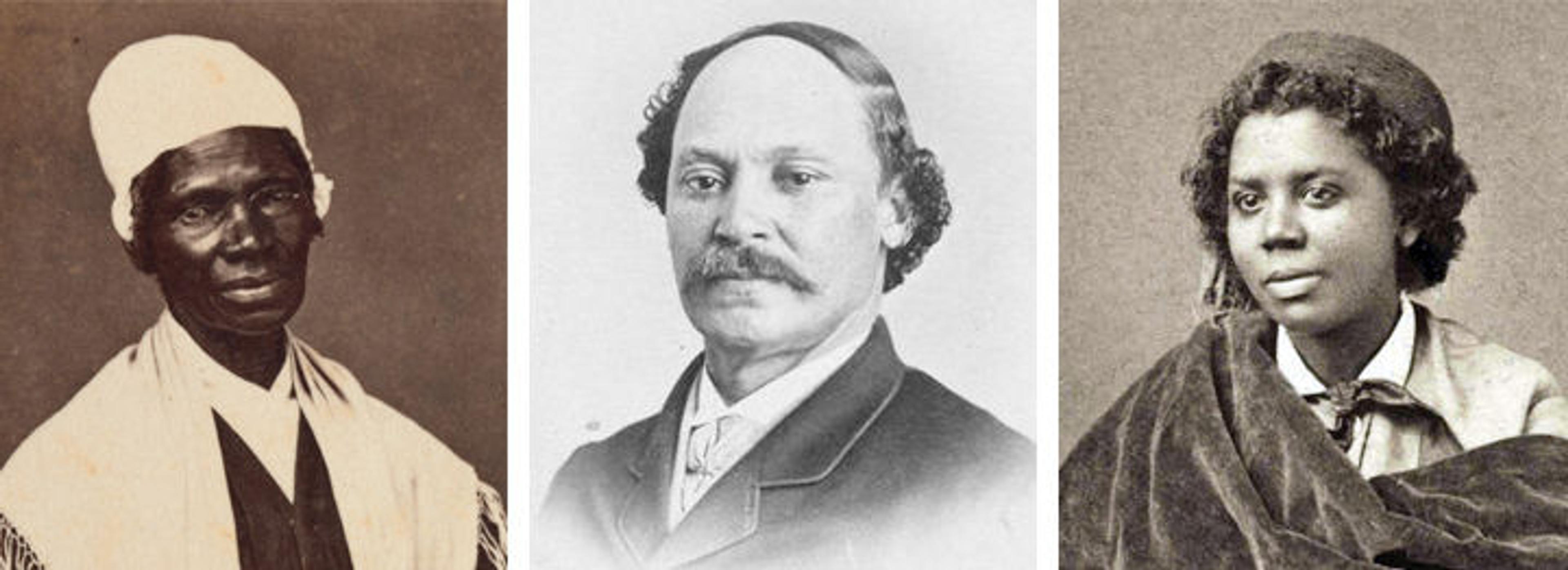 Portraits of the three African Americans discussed in this blog post. From left to right: Sojourner Truth, Robert Duncanson and Edmonia Lewis. 