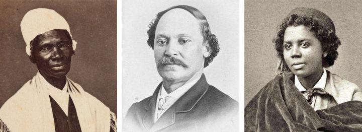 Portraits of the three African Americans discussed in this blog post. From left to right: Sojourner Truth, Robert Duncanson and Edmonia Lewis.