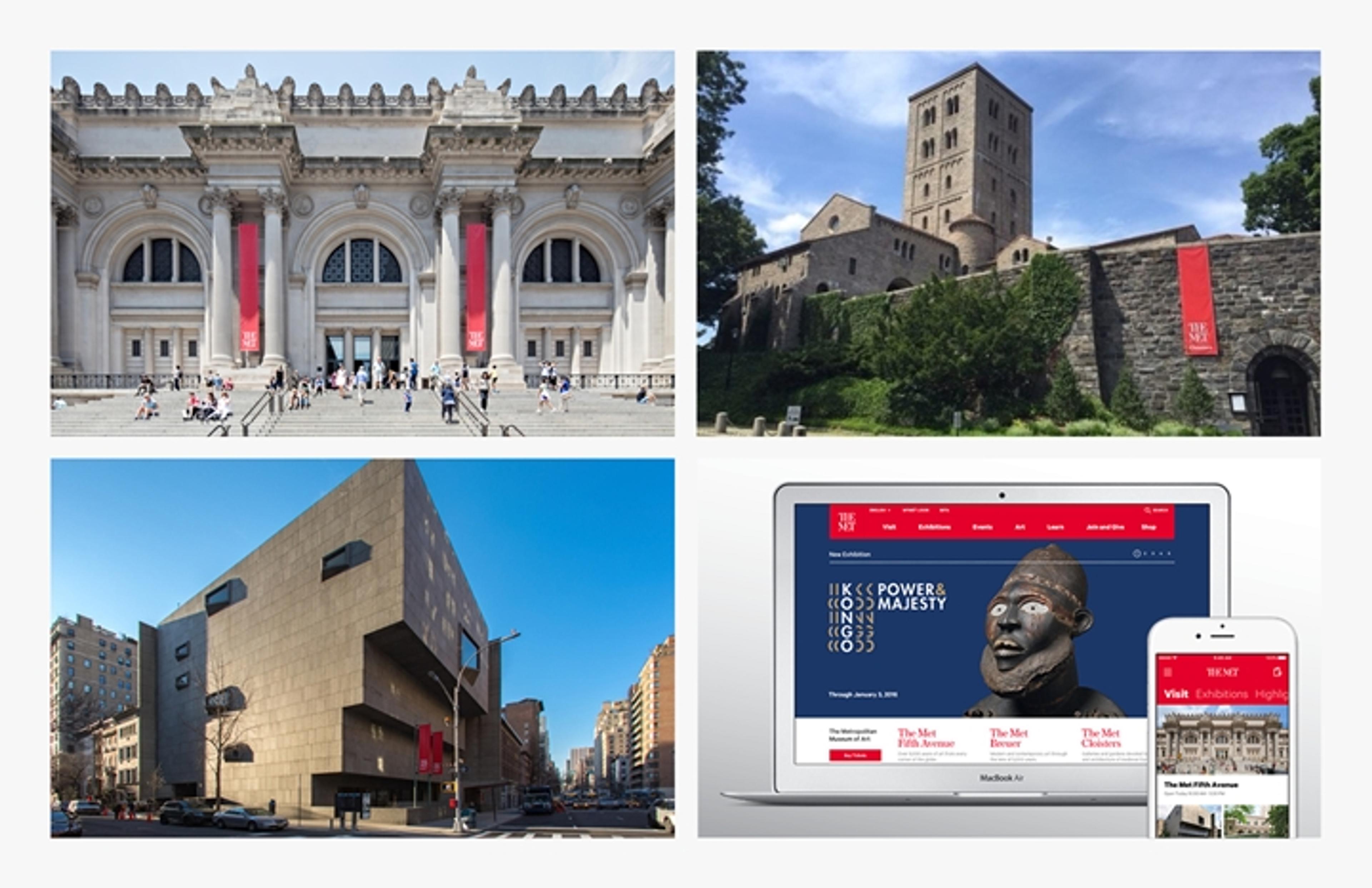 Views of the four Met campuses: The Met Fifth Avenue, The Met Breuer, The Met Cloisters, and metmuseum.org