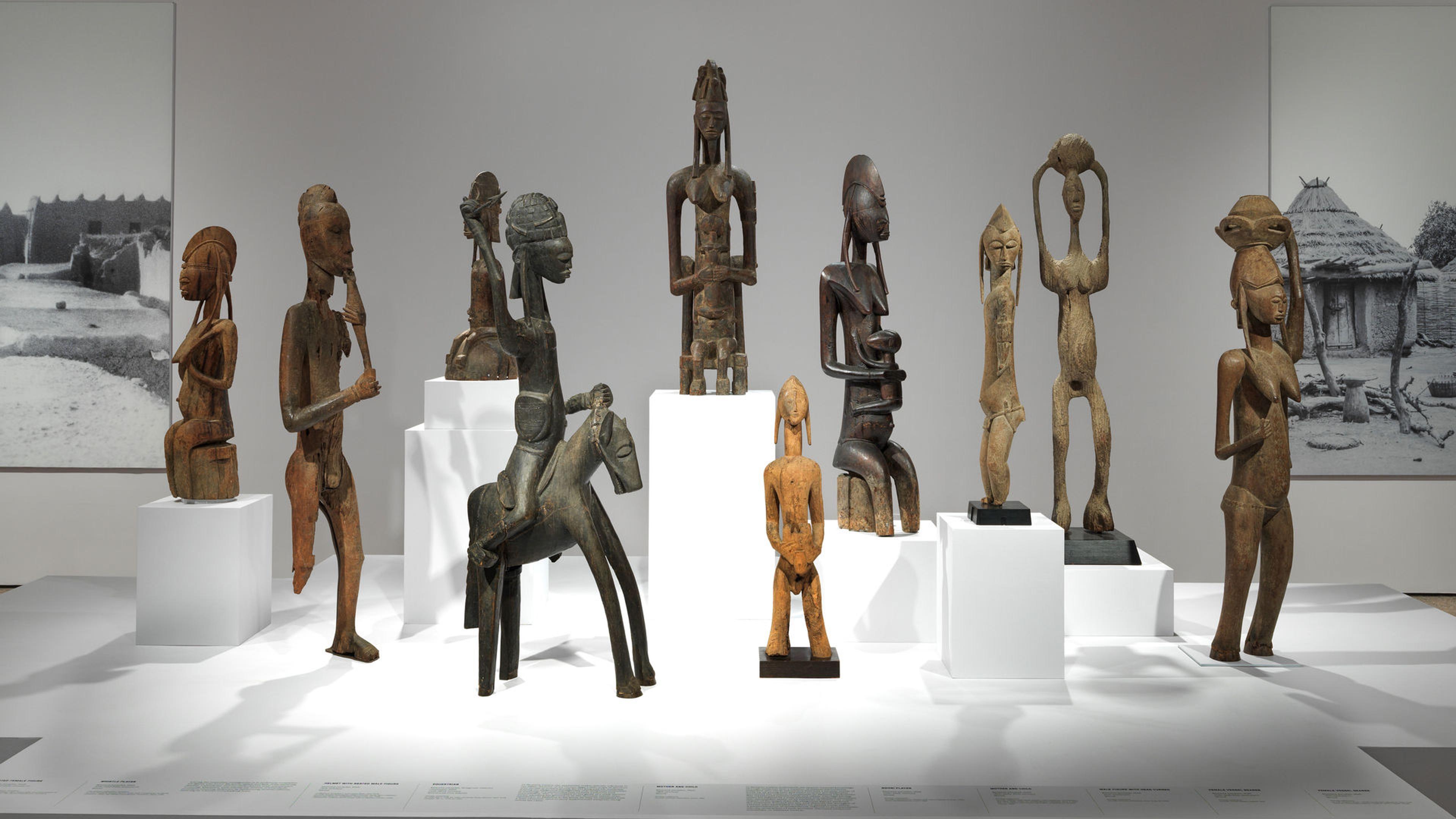 Installation view of the exhibition "Sahel: Art and Empires on the Shores of the Sahara."