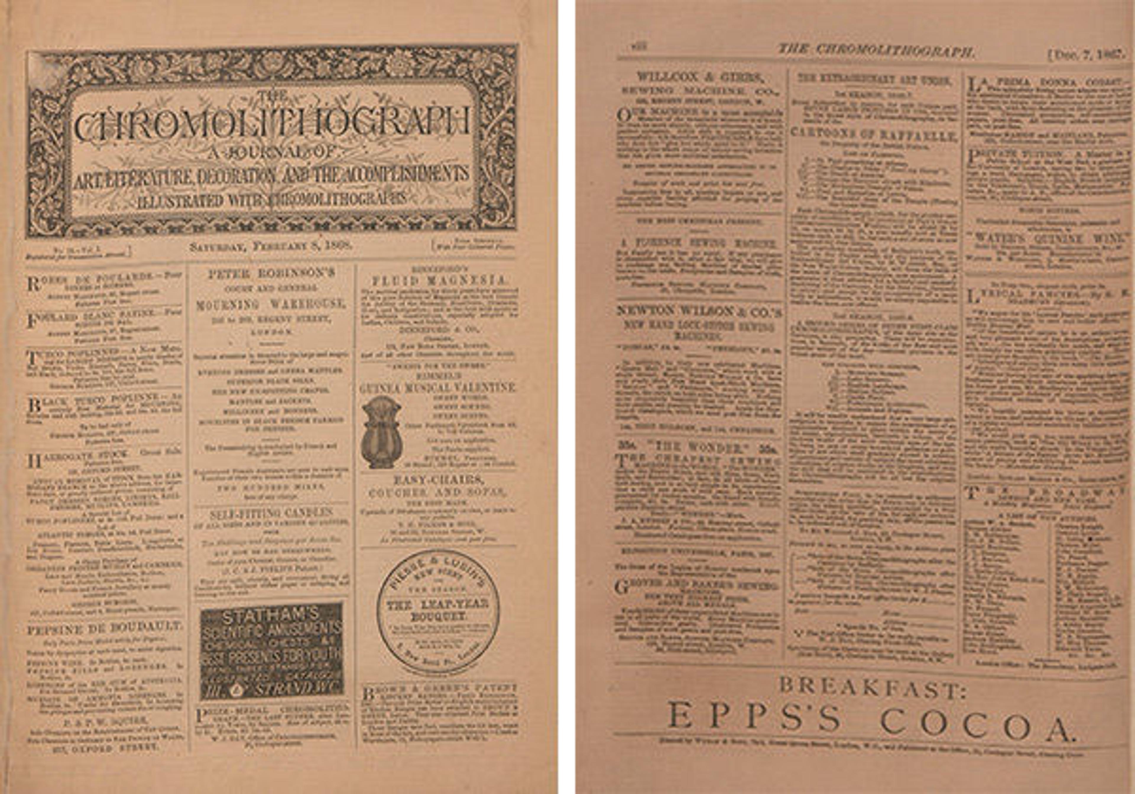 Front page advertisements. The Chromolithograph 