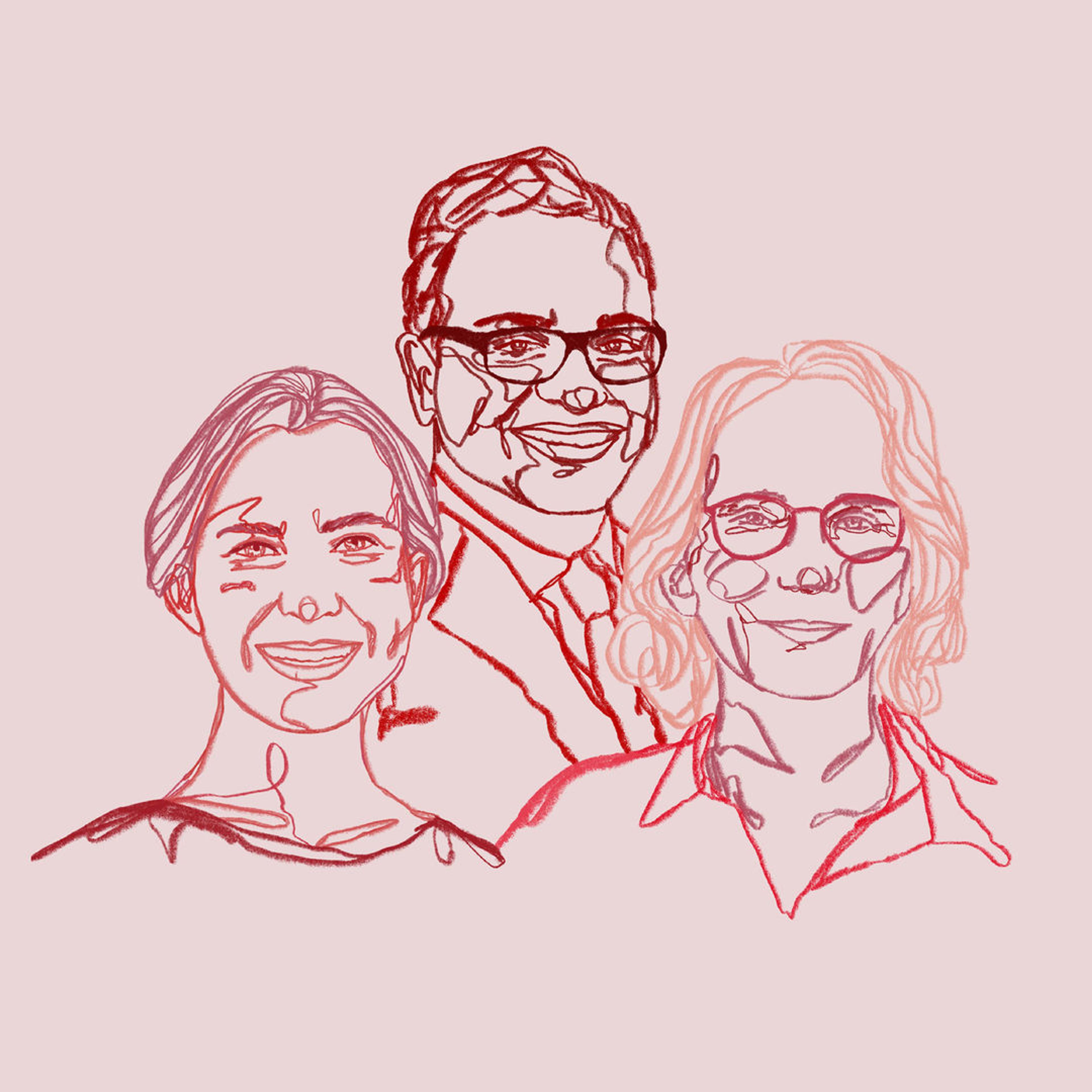 Illustrated portrait of Alison Hokanson, Abraham Thomas, and Margaret Golden