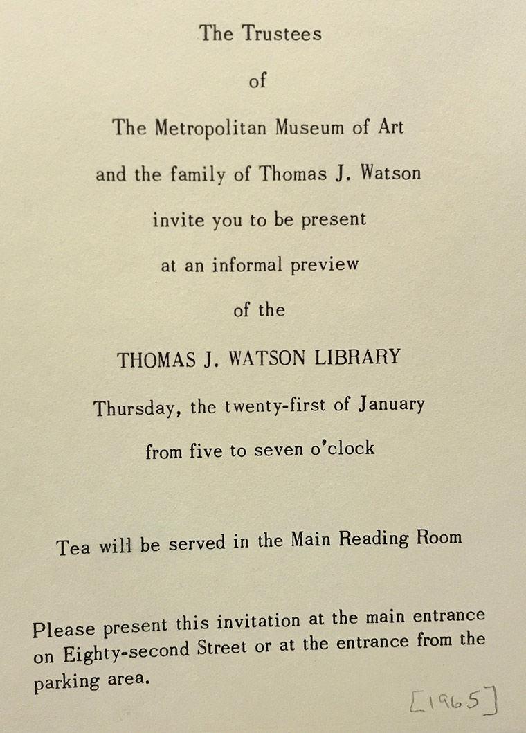 Invitation to a preview of the new Thomas J. Watson library