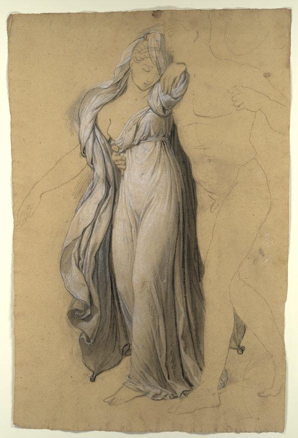 Joseph Ferdinand Lancrenon (French, 1794–1874). Drapery Study for Castor and Pollux Freeing Helen, 1817. Black chalk, stumping, white chalk, black crayon on buff laid paper; Sheet: 17 15/16 x 12 in. (45.6 x 30.5 cm). The Metropolitan Museum of Art, New York, Purchase, Renée Sacks Bequest, 2005 (2005.167.4)