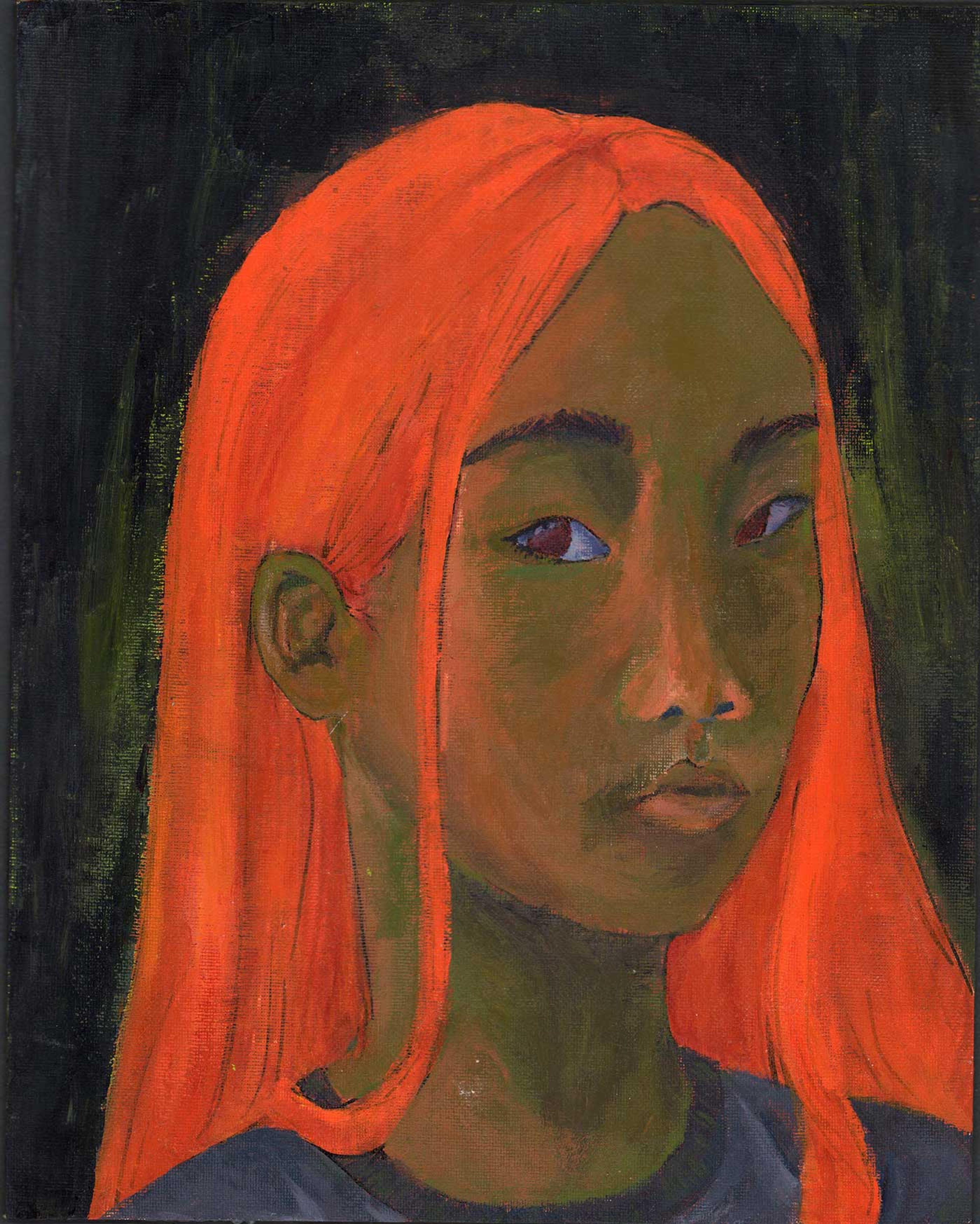 Painting of a young girl with orange hair.