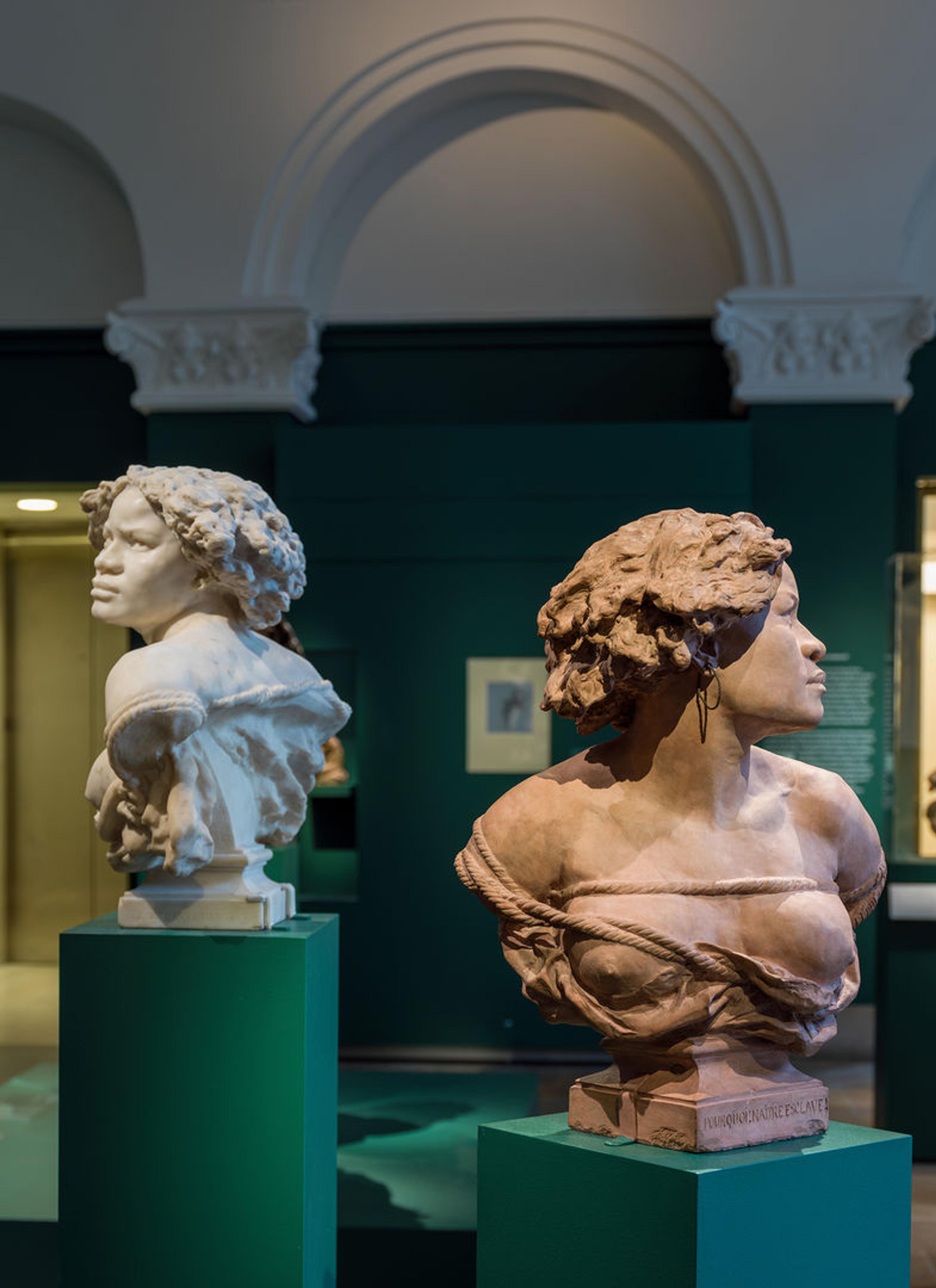 Carpeaux's "Why Born Enslaved!" pieces installed in the gallery.