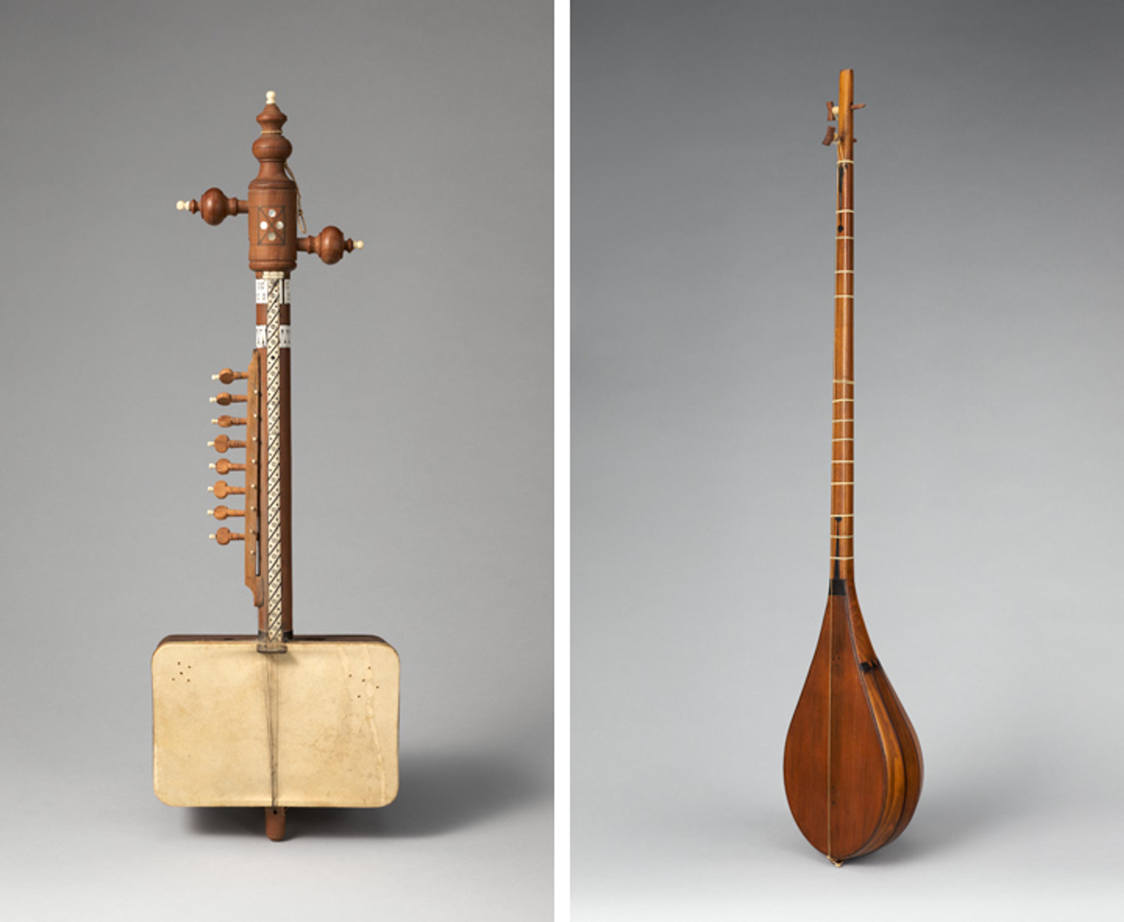 Two stringed instruments manufactured in Afghanistan (left) and Uzbekistan (right)