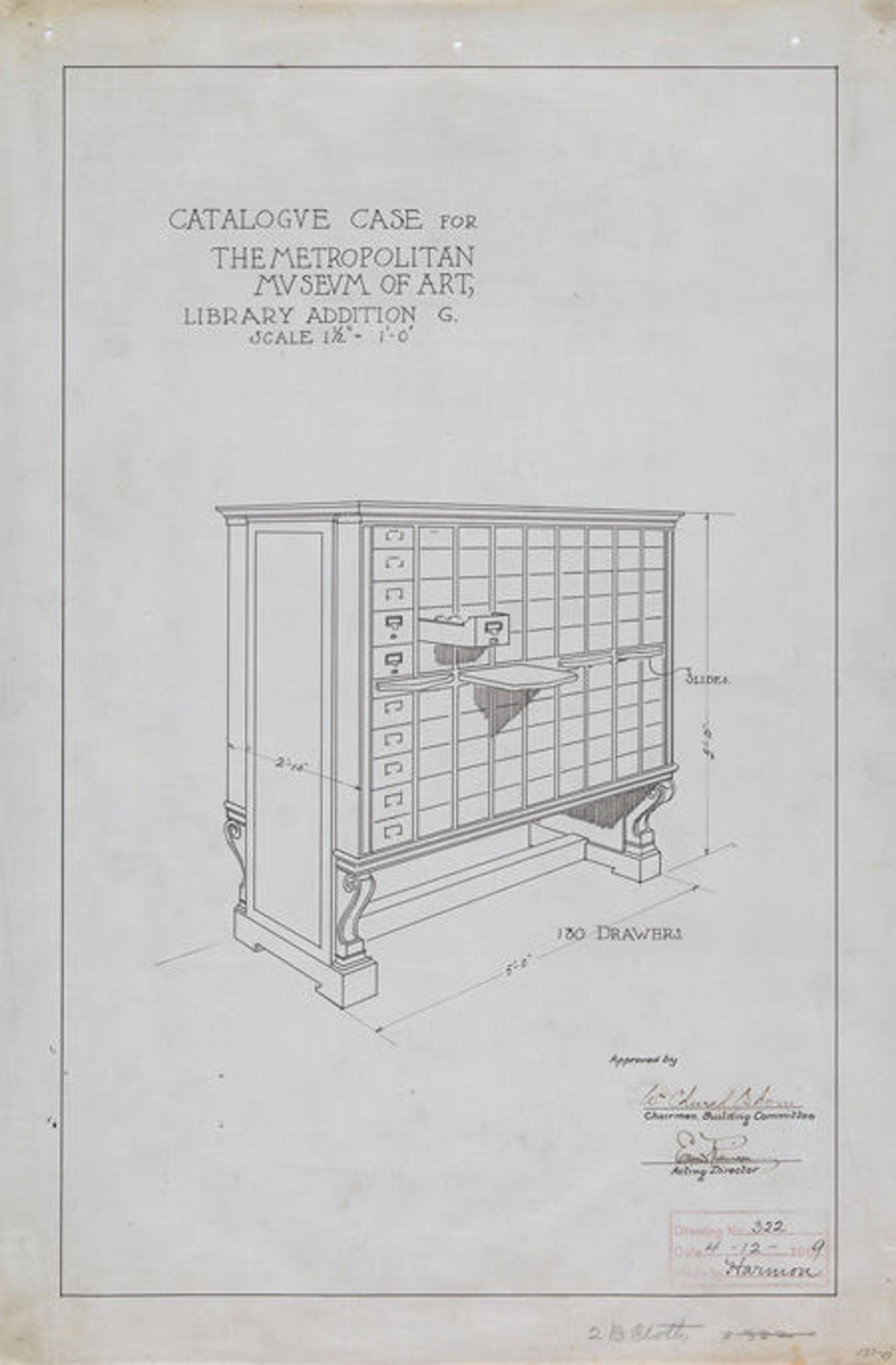 1910 design drawing for a card catalogue