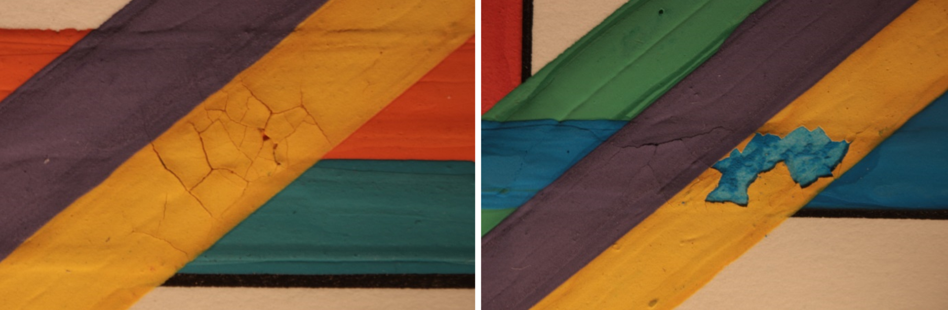 Microscopic view of Dora Maurer drawing showing pealing paint