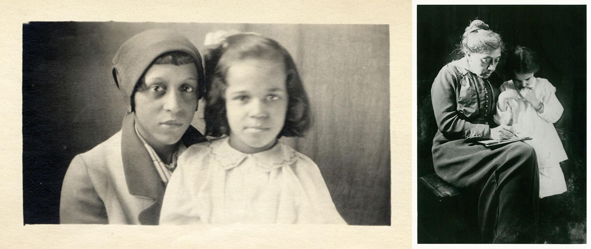Diptych of vintage photos featuring an older woman with a younger girl
