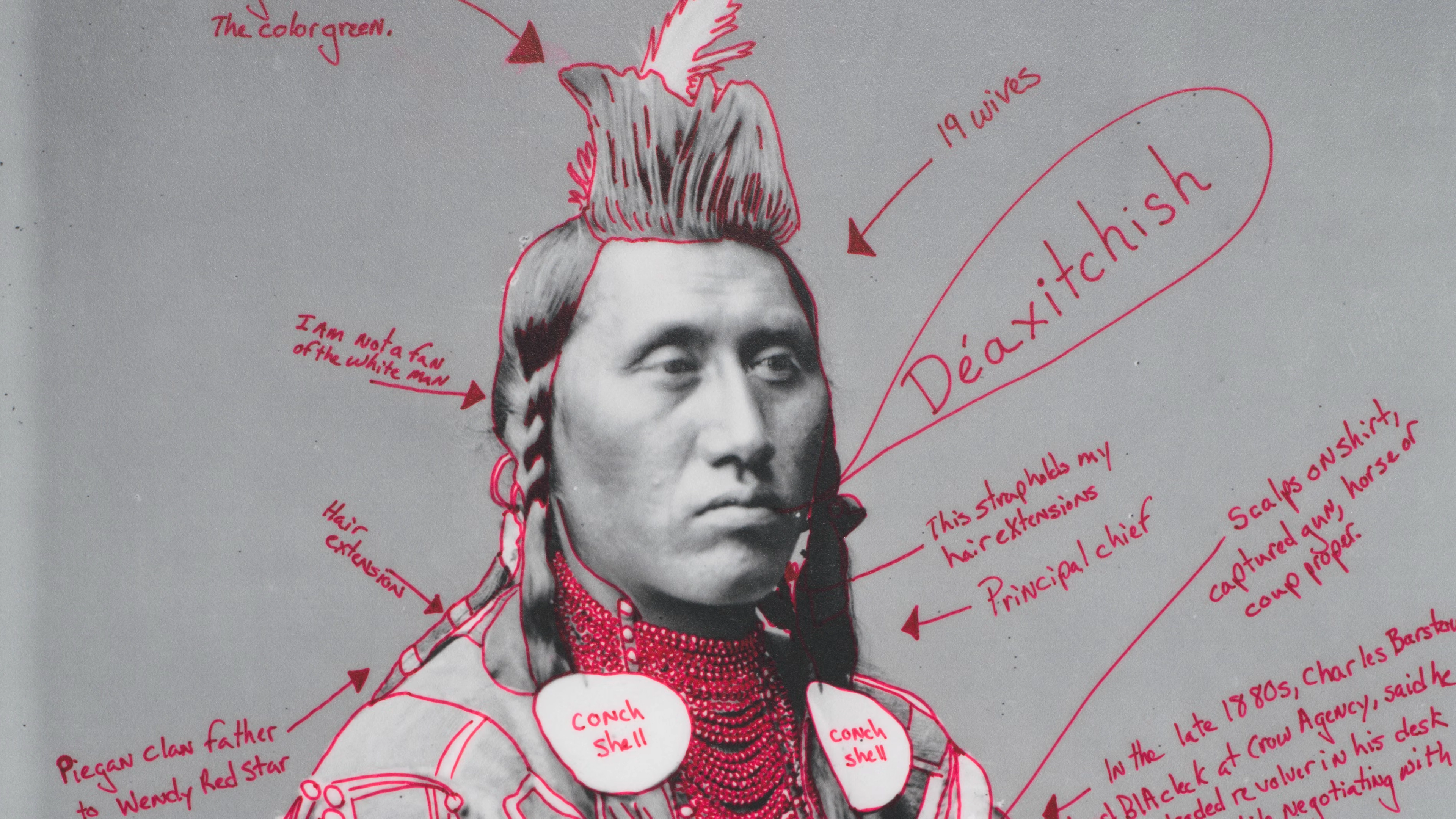 Wendy Red Star (Apsáalooke/Crow, b. 1981). Déaxitchish / Pretty Eagle from 1880 Crow Peace Delegation, 2014. Inkjet print of artist-manipulated digitally reproduced photograph, 24 × 16 1/2 in. (61 × 41.8 cm). The Metropolitan Museum of Art, New York, Purchase, Nancy Dunn Revocable Trust Gift and John B. Turner Fund, in memory of Loren G. Lipson M.D., 2019 (2019.337 and 2019.335) © Artist, Wendy Red Star