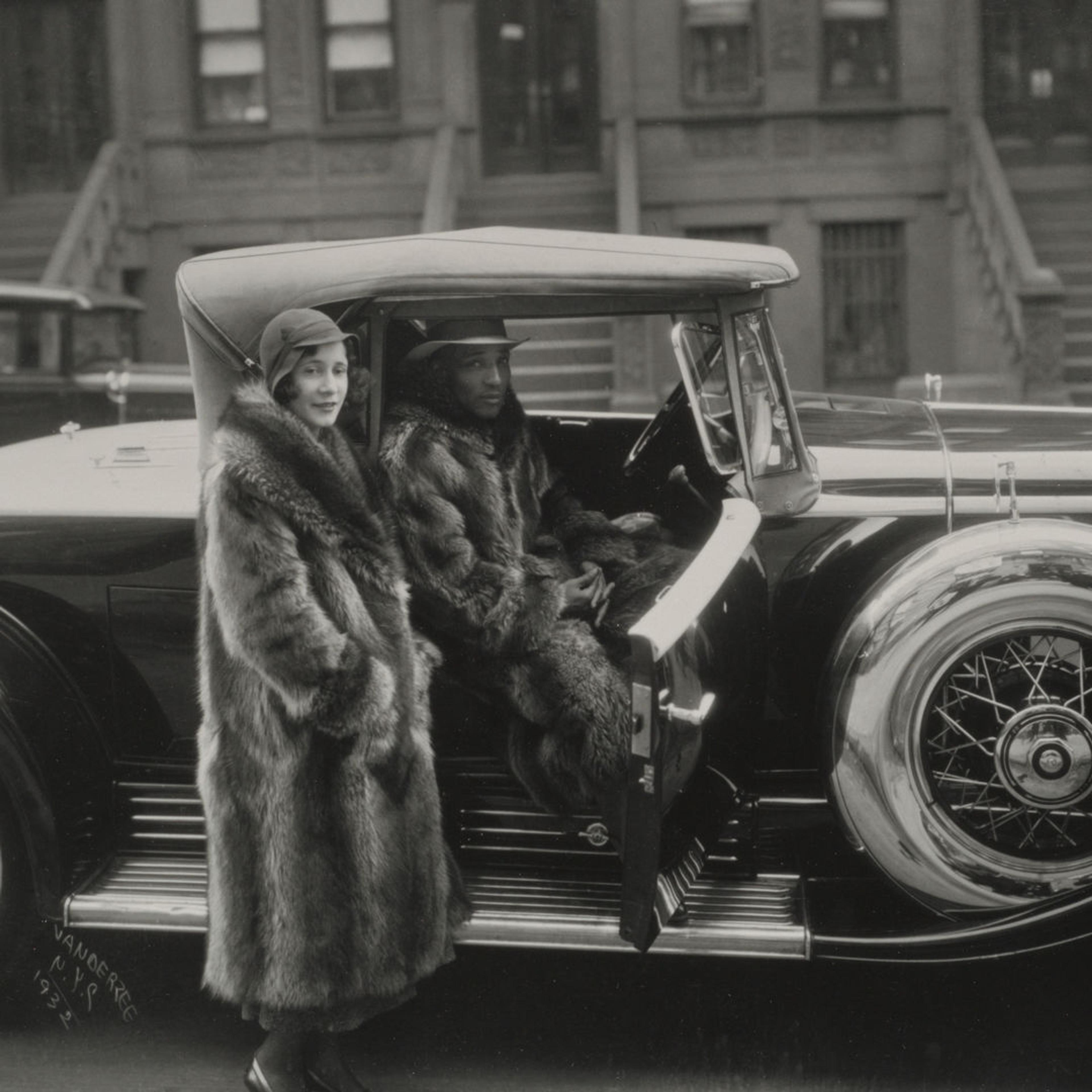 Episode artwork for Harlem Is Everywhere, featuring James Van Der Zee's "Couple, Harlem," with a Black couple in fur coats posing next to a cadillac