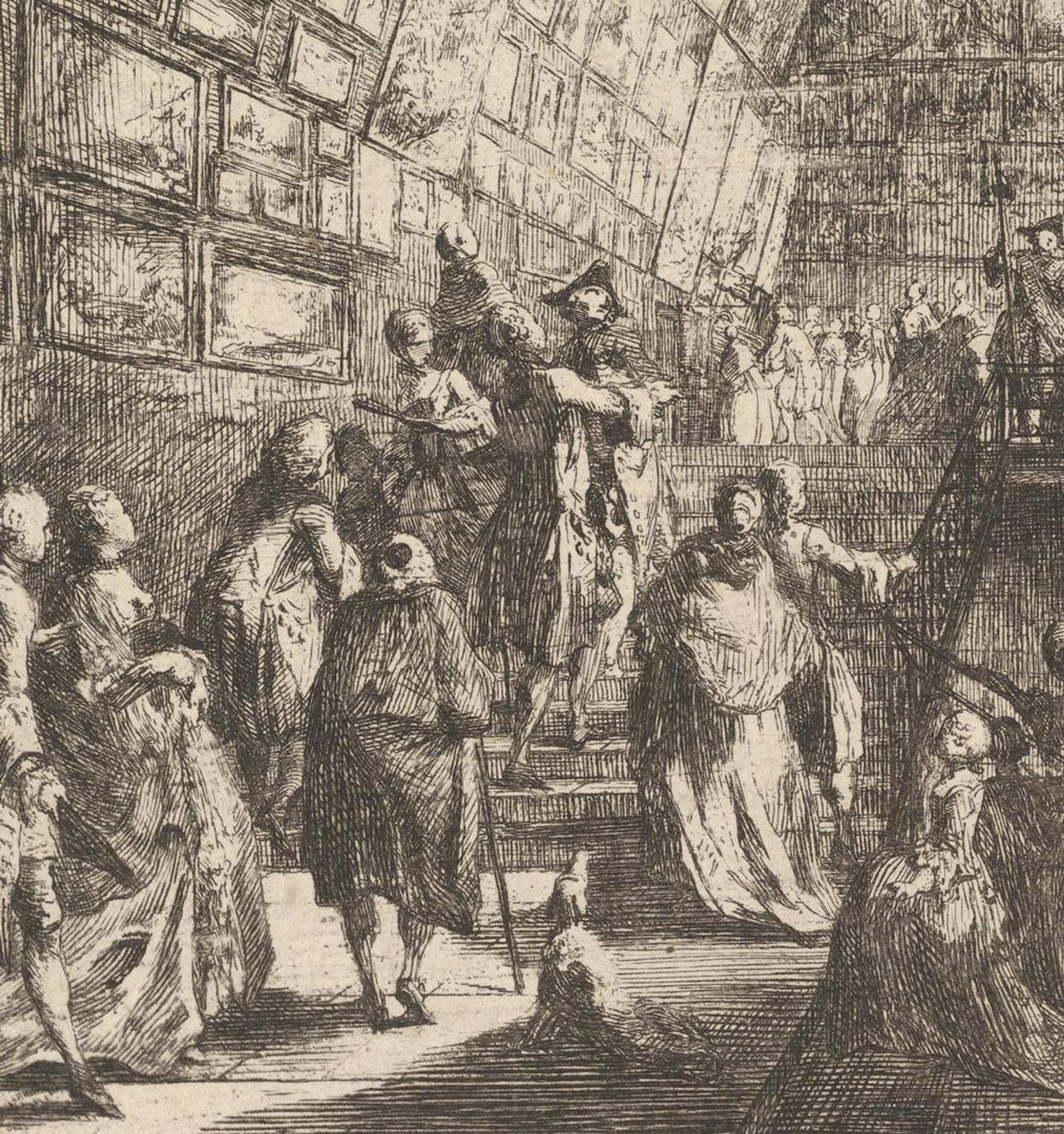 Detail view of "Vue du Salon du Louvre en l'année 1753" by Gabriel de Saint-Aubin