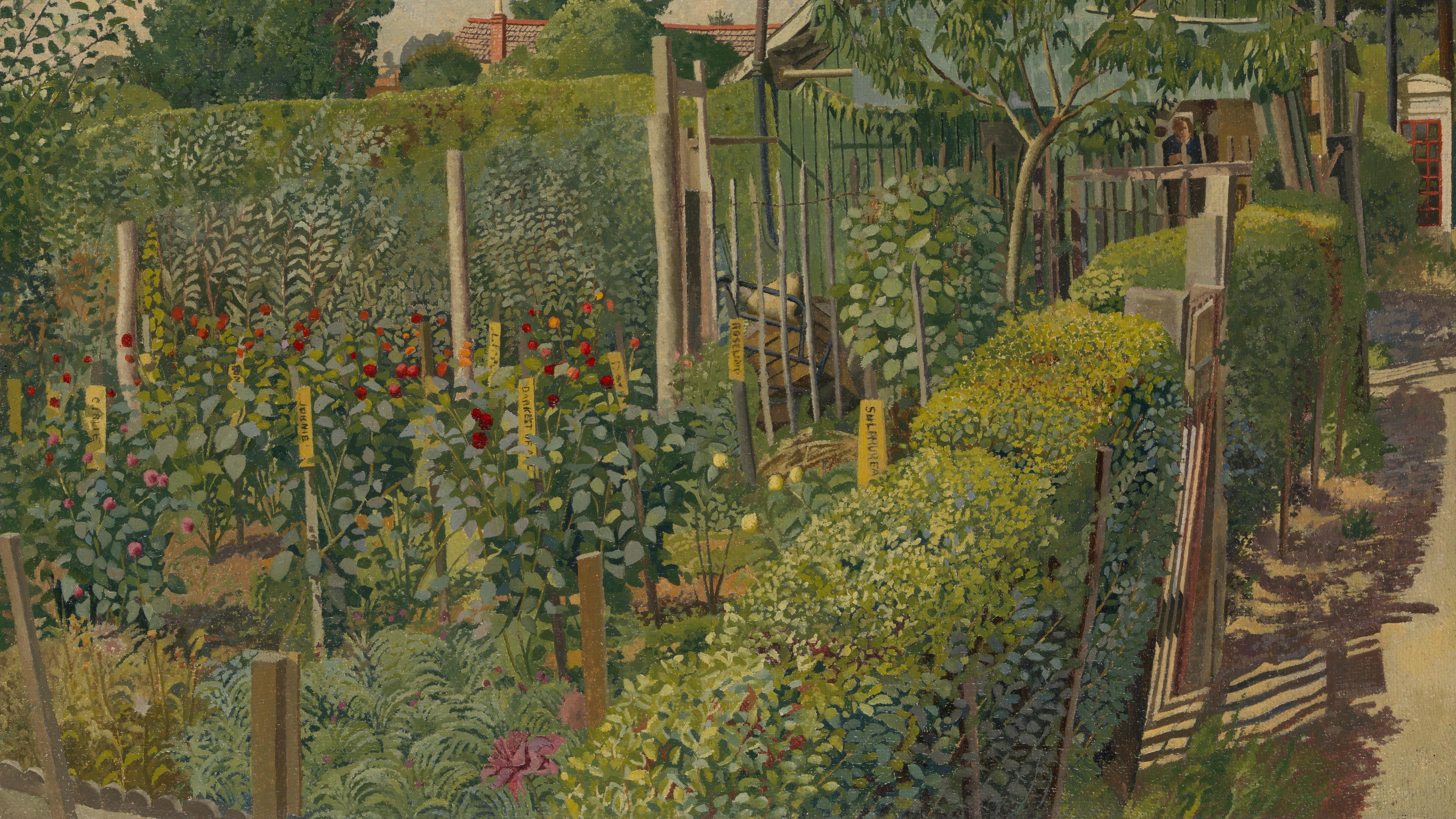 Bucolic scene of a garden blooming with flowers and greenery