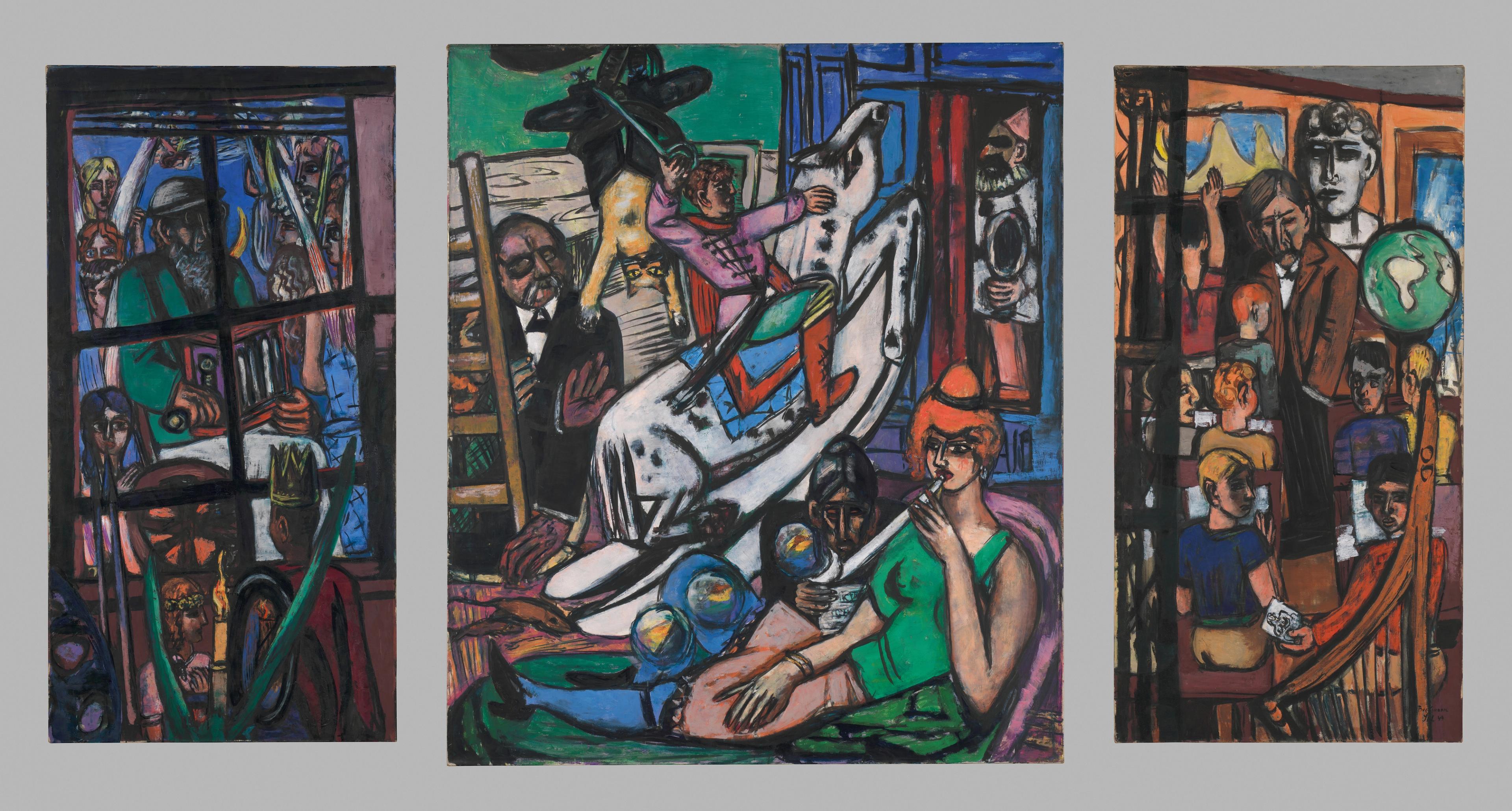 Three panel narrative painting by Max Beckmann.