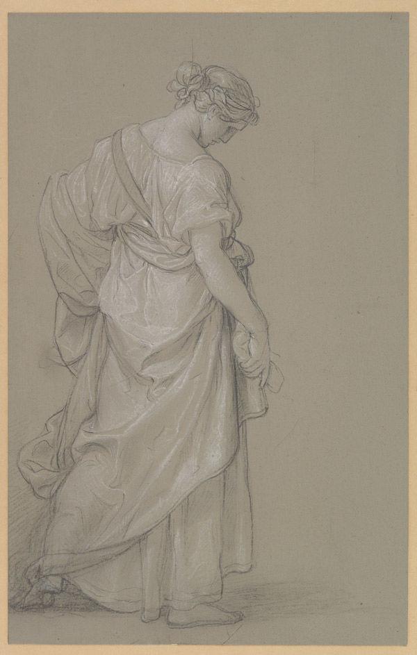 Angelica Kauffmann (Swiss, 1741–1807). Study of a Standing Woman, 1792–96(?). Black chalk, heightened with white chalk, on gray-blue prepared paper; Sheet: 15 5/16 x 9 3/4 in. (38.9 x 24.7 cm). The Metropolitan Museum of Art, New York, Purchase, Brooke Russell Astor Bequest, 2013 (2013.64)