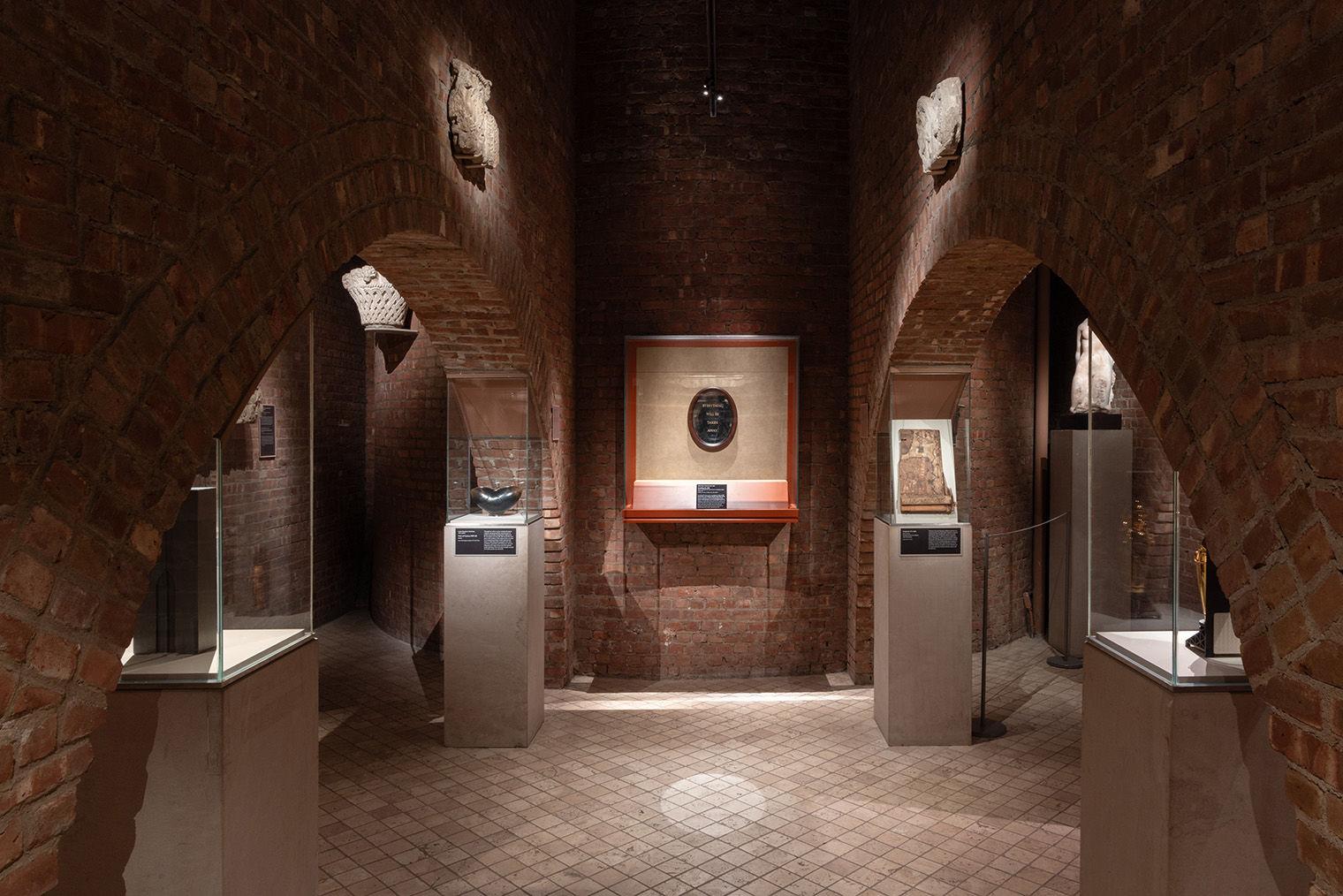 interior shot of gallery 304 that's a brick walled series of rooms.