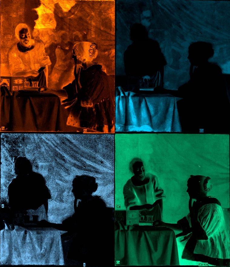 Macro X-ray fluorescence distribution maps of iron, copper, calcium, and potassium in Vermeer's "Mistress and Maid"