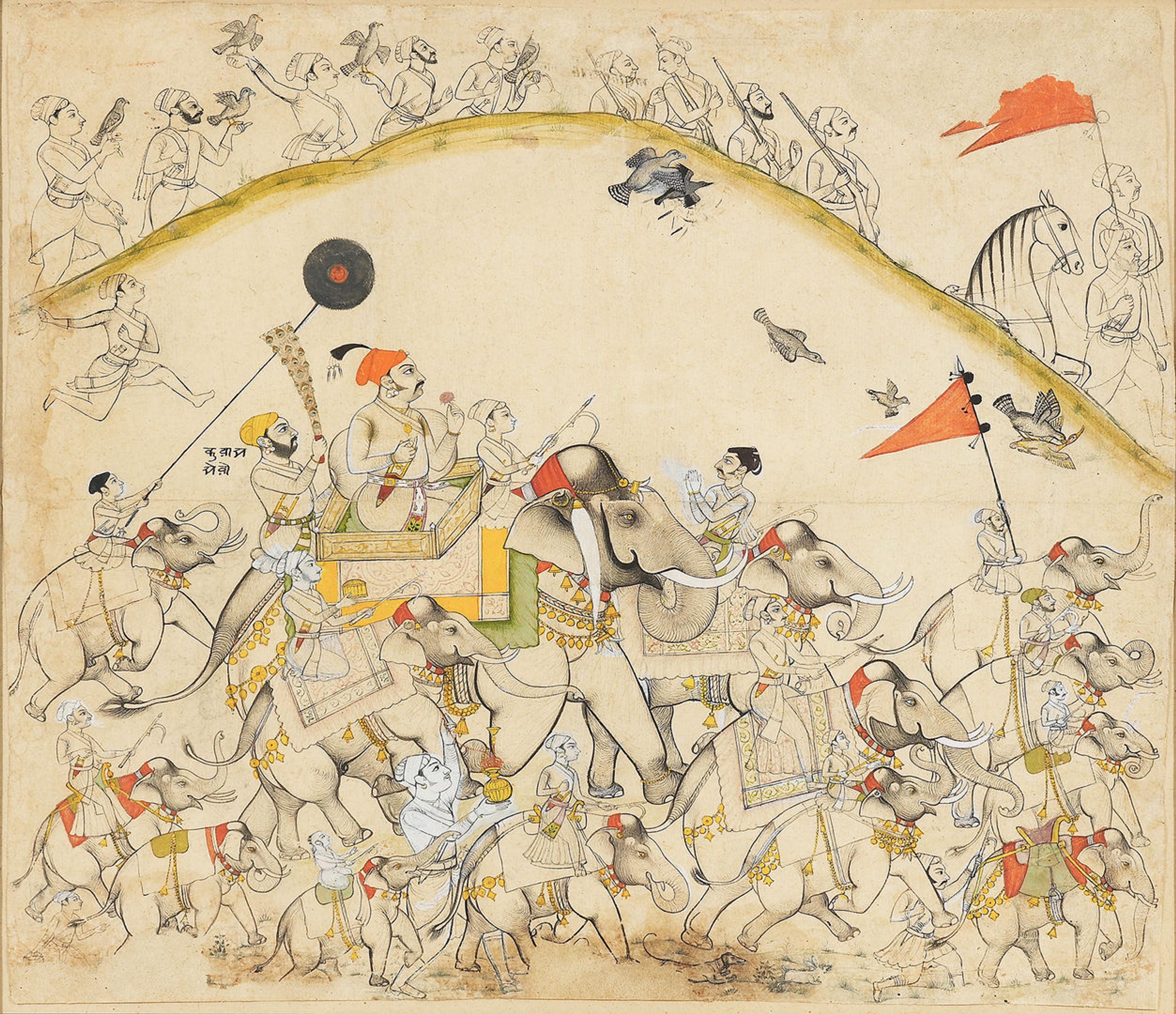 Thirteen elephants in a royal procession